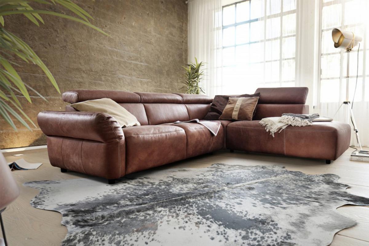 ECKSOFA MIT MOTORISCHER SITZTIEFENVERS. RISO Braun Leder - Schwarz/Braun, Leder (263/240cm) - KAWOLA