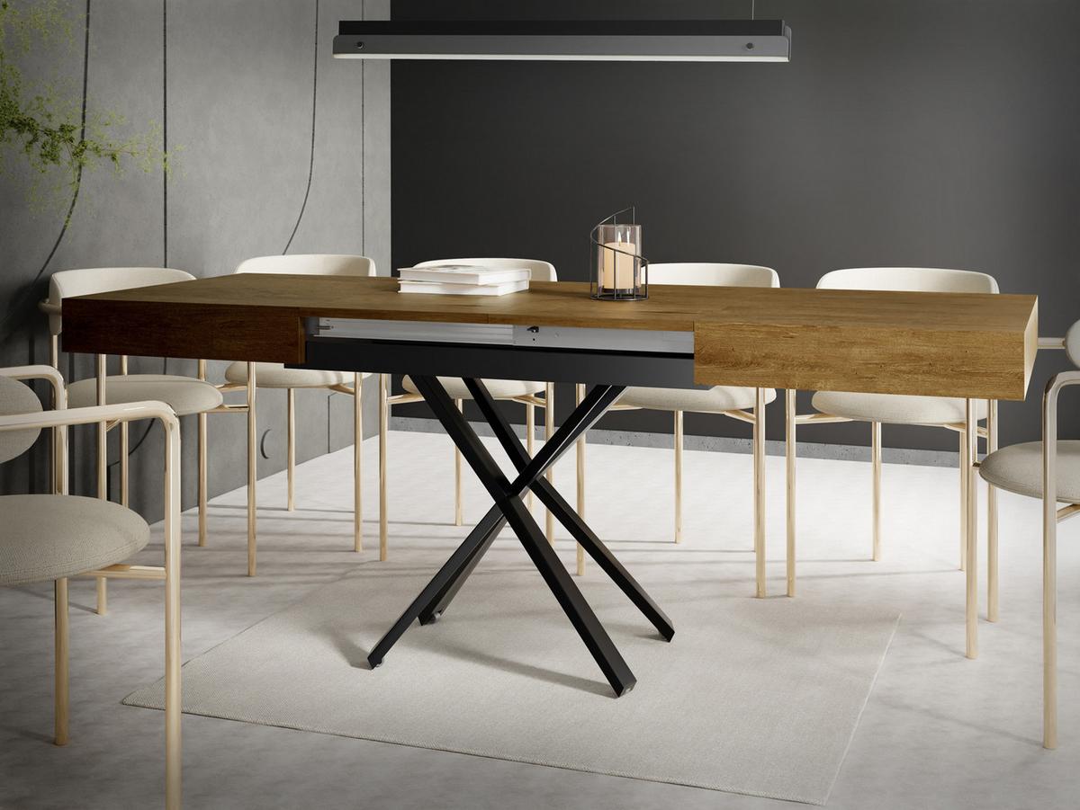 COUCHTISCH Cavetta X höhenverstellbar ausziehbar, Lefkas Eiche 120-200/80/27-76 cm - Alteiche/Schwarz, Holzwerkstoff/Metall (80/120/76cm) - WFL GROUP