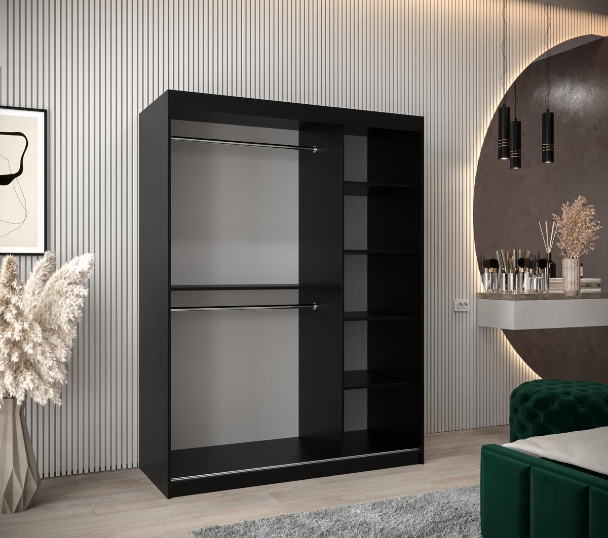 SCHWEBETÜRENSCHRANK 200/150/62 2-türig - Silberfarben/Schwarz, Holz/Kunststoff (150/200/62cm) - MÖBEL KRYSPOL
