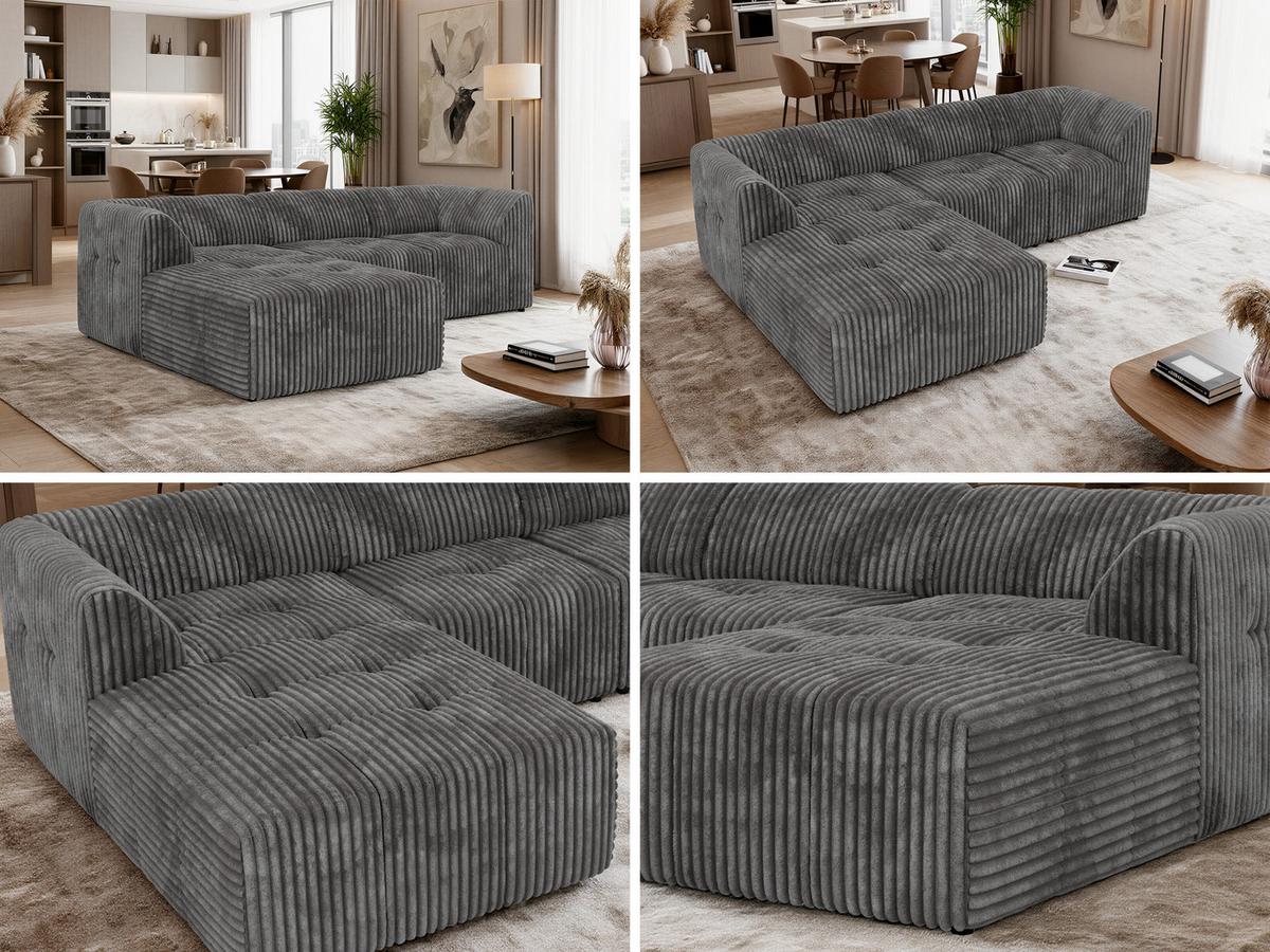 ECKSOFA VORITA L 3M - Grau Cord - Links Seite - Schwarz/Grau, Kunststoff/Textil (267/176cm) - MKS