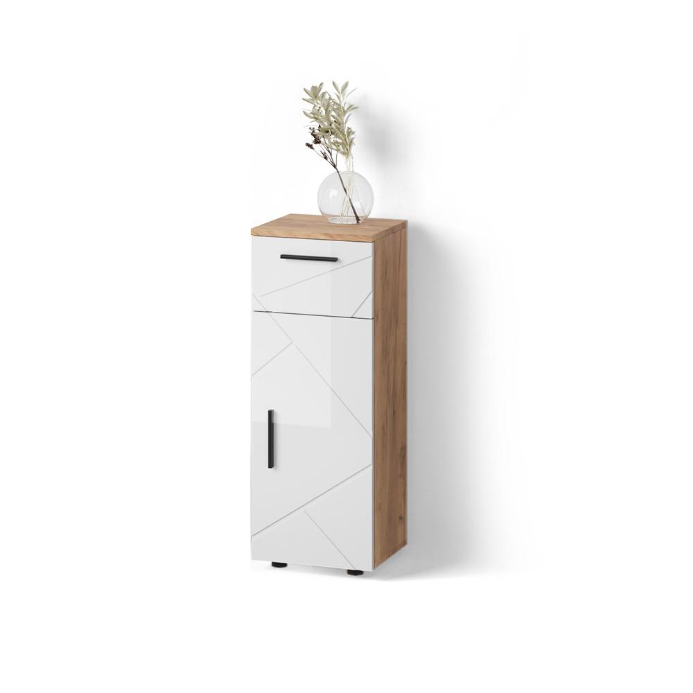 MIDISCHRANK Ronco Weiß Hochglanz/Goldkraft Eiche 30 x 81 cm - Honigeiche/Weiß Hochglanz, Holzwerkstoff (30/81/30cm) - Livinity®