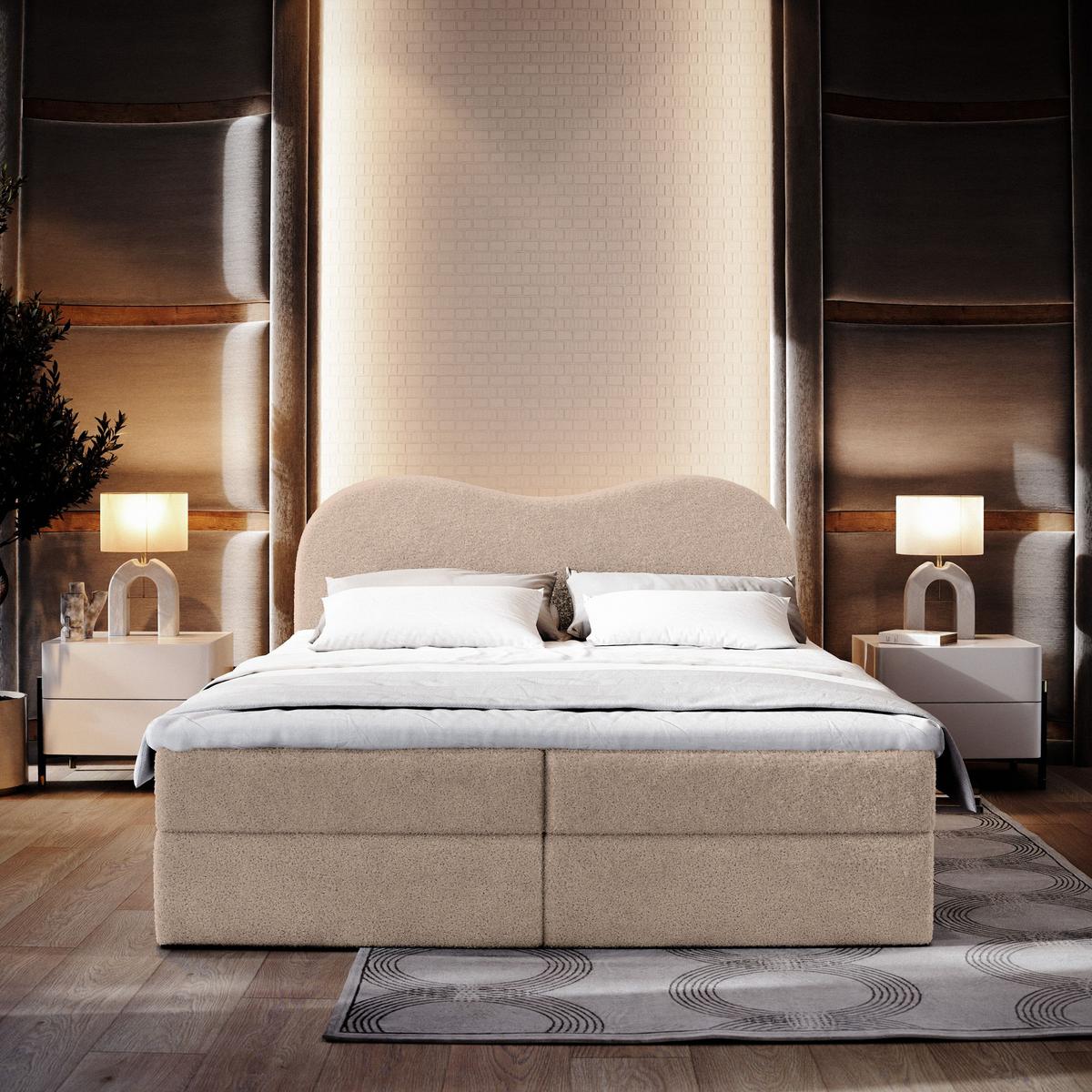 BOXBETT FLUVIA N 140x200 cm mit Matratze und Topper - Beige - Beige, Holz (140/200cm) - MASSENO