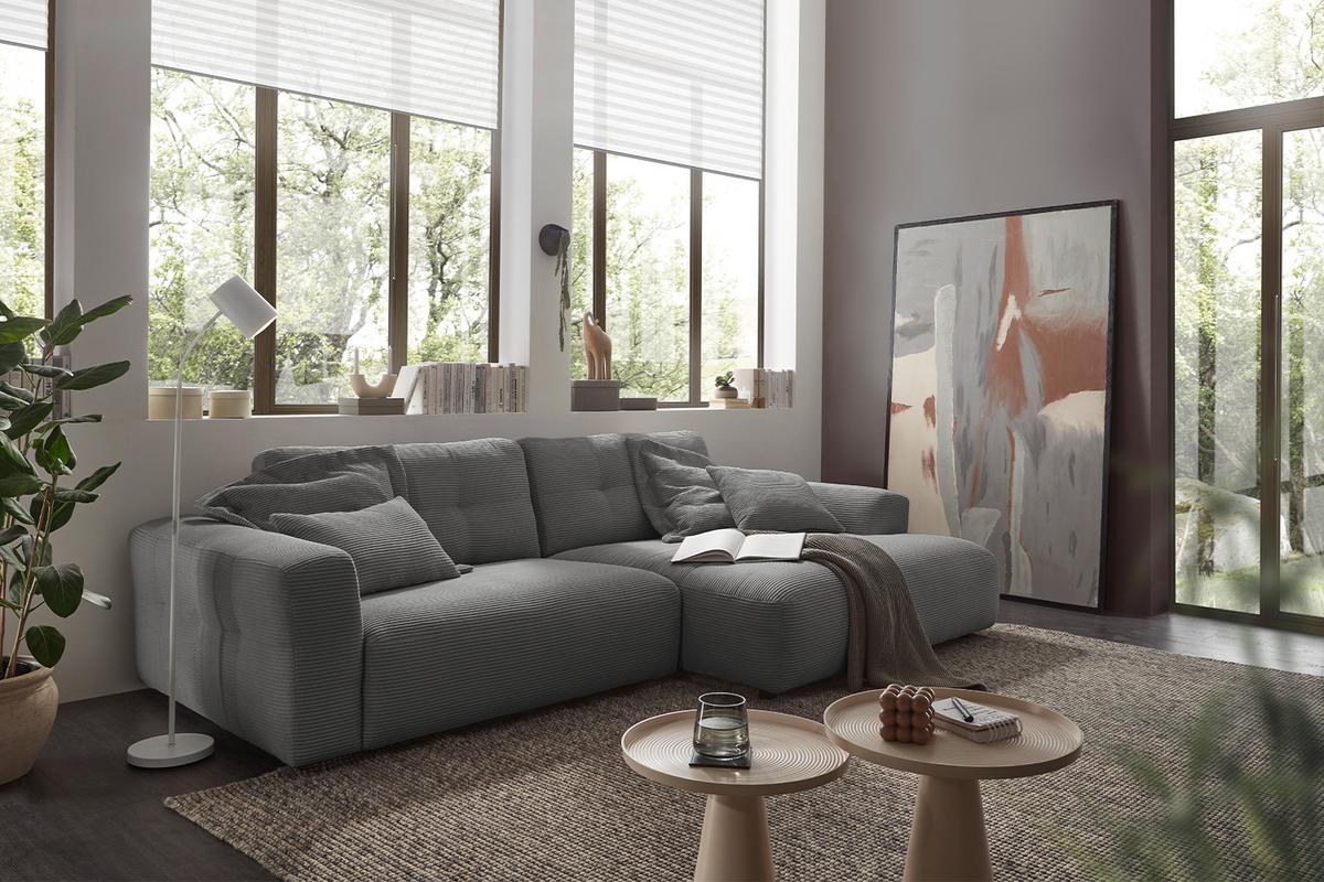 ECKSOFA MIKA Grau Cord - Dunkelgrau/Schwarz, Kunststoff/Textil (276/167cm) - KAWOLA