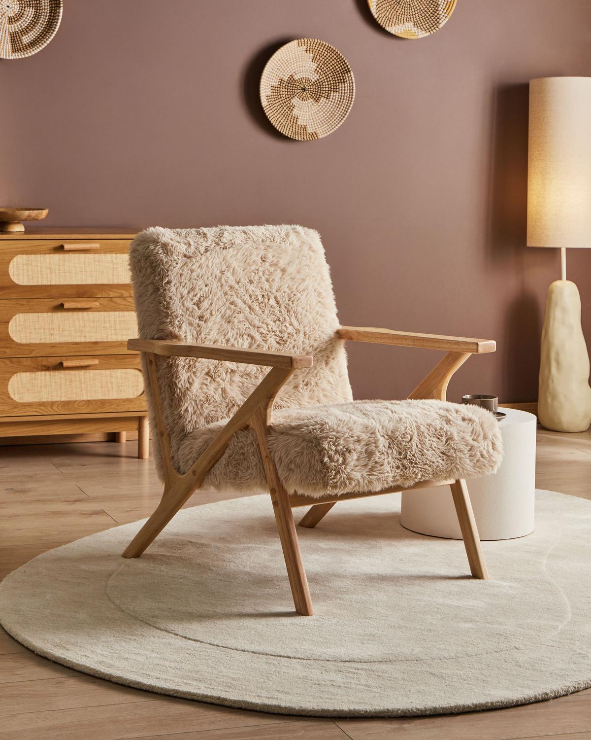 SESSEL Hellbeige Kisa - Beige/Braun, Kunststoff (74/84/80cm) - Beliani