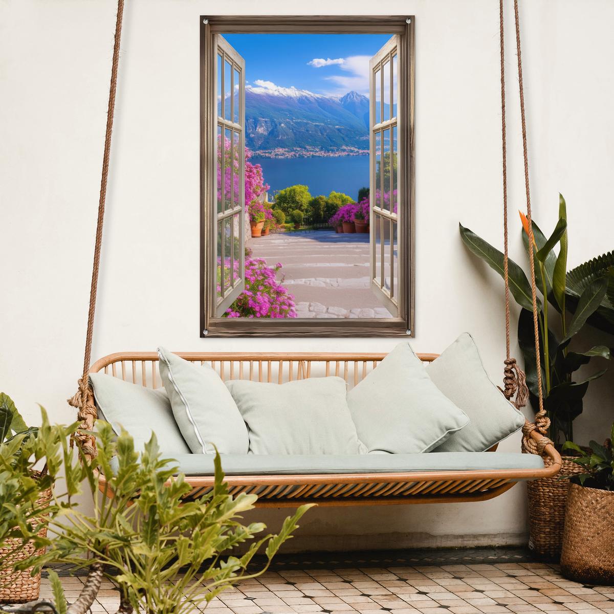 GARTENPOSTER Durchblick - Berg - Landschaft - Ausblicke - See Outdoor Bilder 80x120 cm - Blau, Kunststoff (80/120/0.2cm) - OnlyWow
