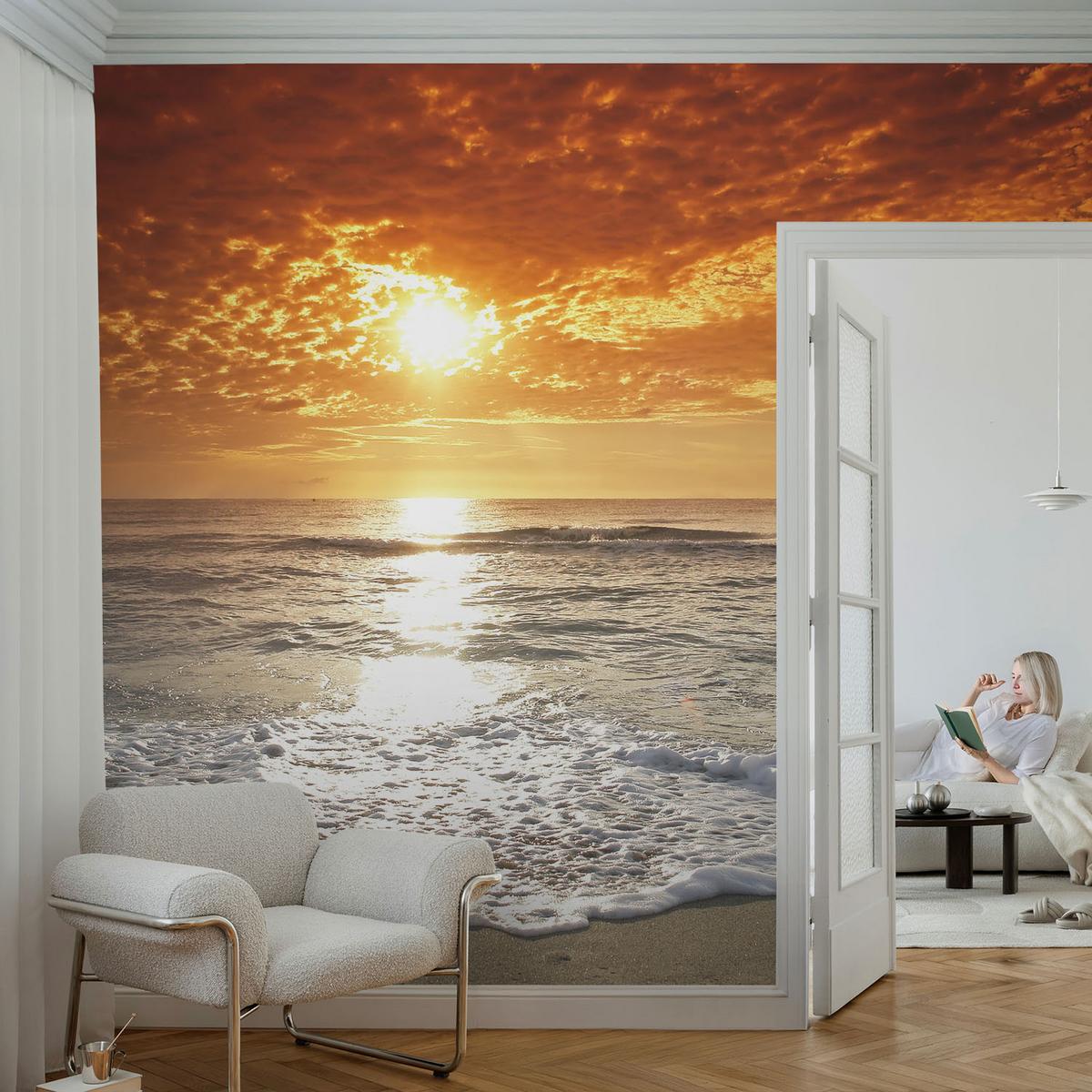 FOTOTAPETE 312x219 cm - Meereswellen - Gelb, Textil (312/219cm) - Wallfluent