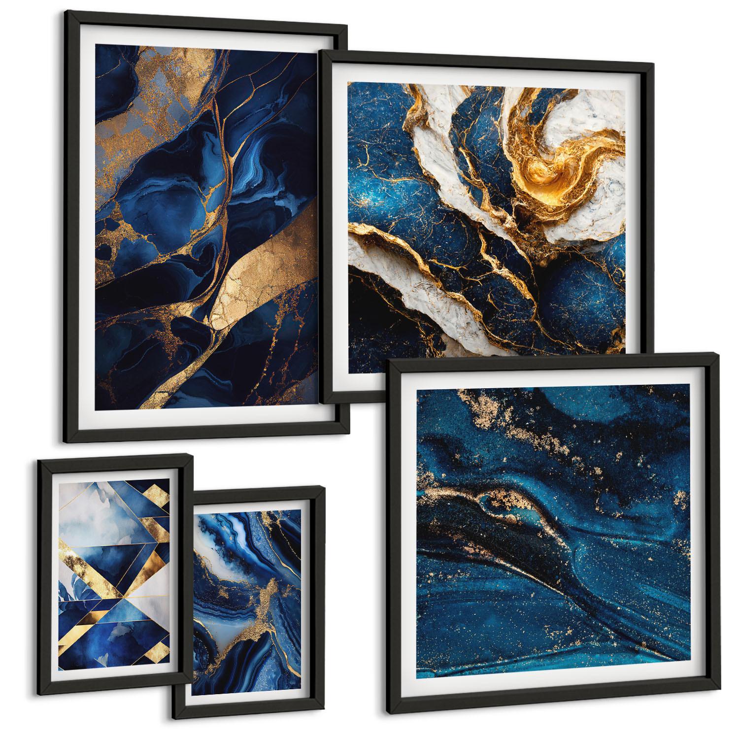 BILDER SET 5er Set - 50x50 cm & 20x30 cm & 40x60 cm Schwarzer Rahmen - Abstrakte, elegante Muster - Schwarz, Kunststoff (40/60cm) - TULUP