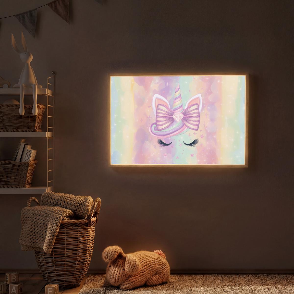 NACHTTISCHLAMPE MIT AKKU Einhorn - Glitzer - Regenbogen - Pastell 90x60 cm - Hellrosa, Holzwerkstoff (8/90/60cm) - OnlyWow