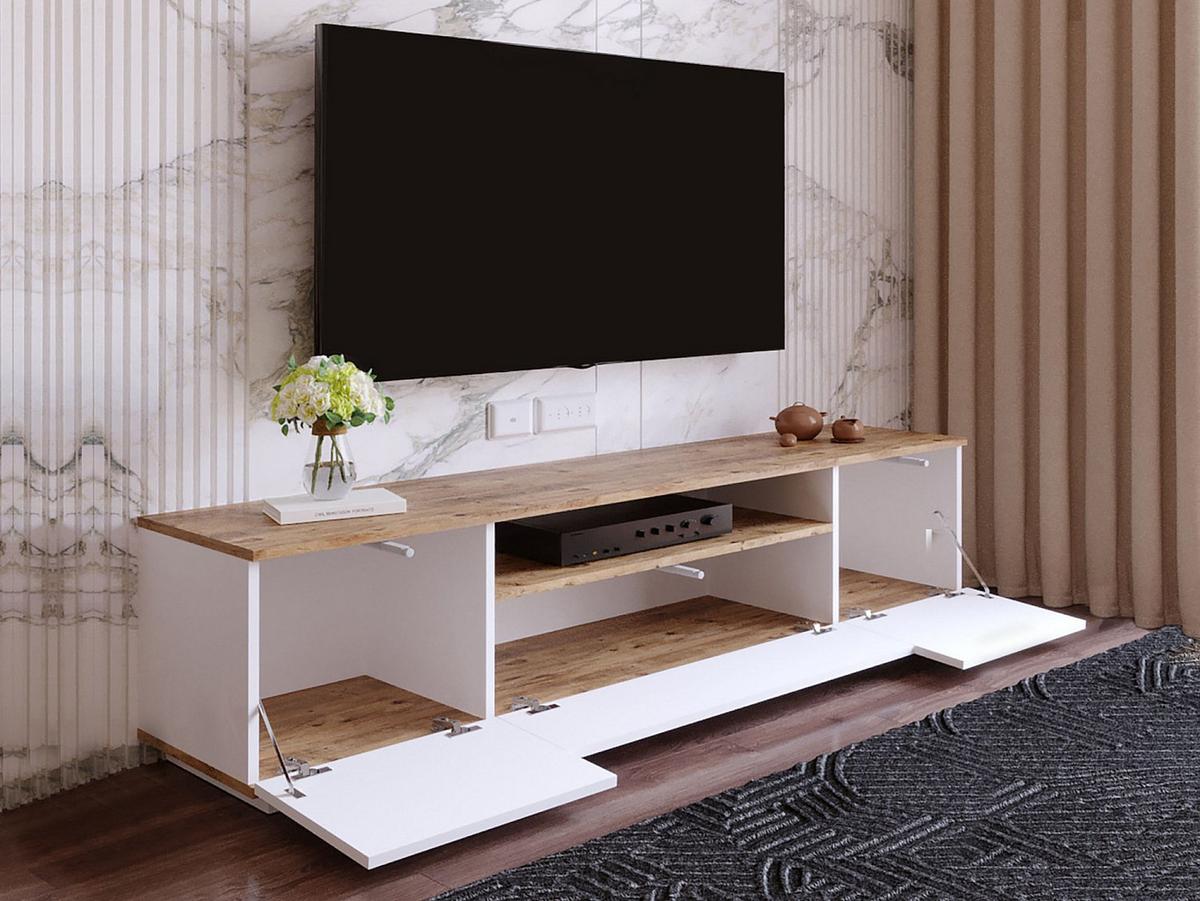 TV-BOARD - 180 cm x 44.5 cm - Holz, Platte - Naturfarben Hell, Weiß LOTULA - Naturfarben/Weiß, Holz (180/44.6/44.5cm) - Vente-Unique