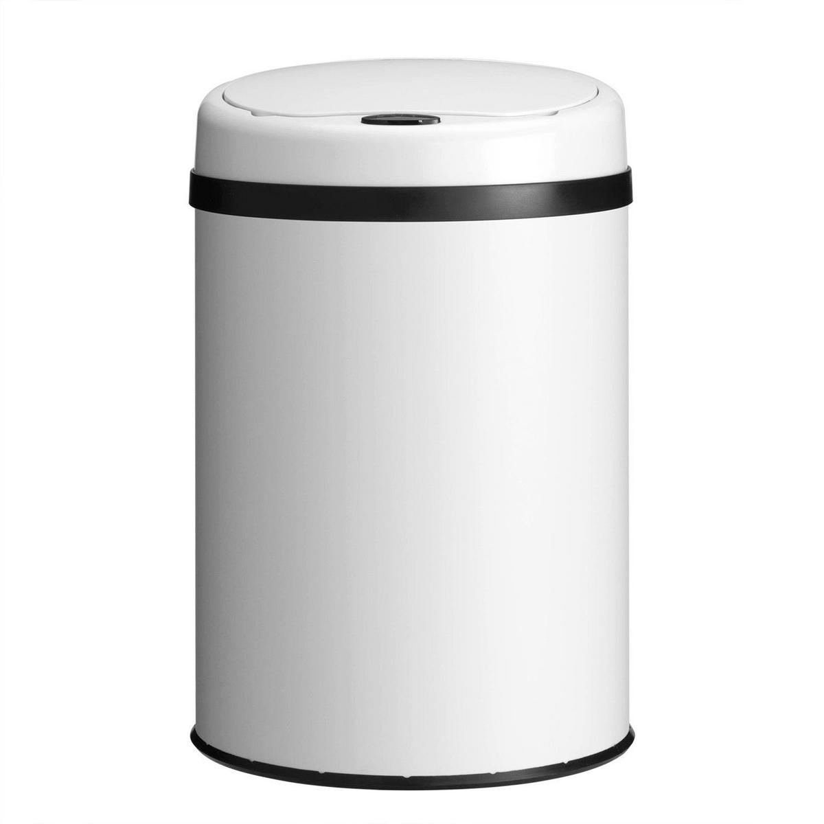 MÜLLEIMER rund 30L weiß mit Sensor - Weiß, Metall (31/52/31cm) - Juskys