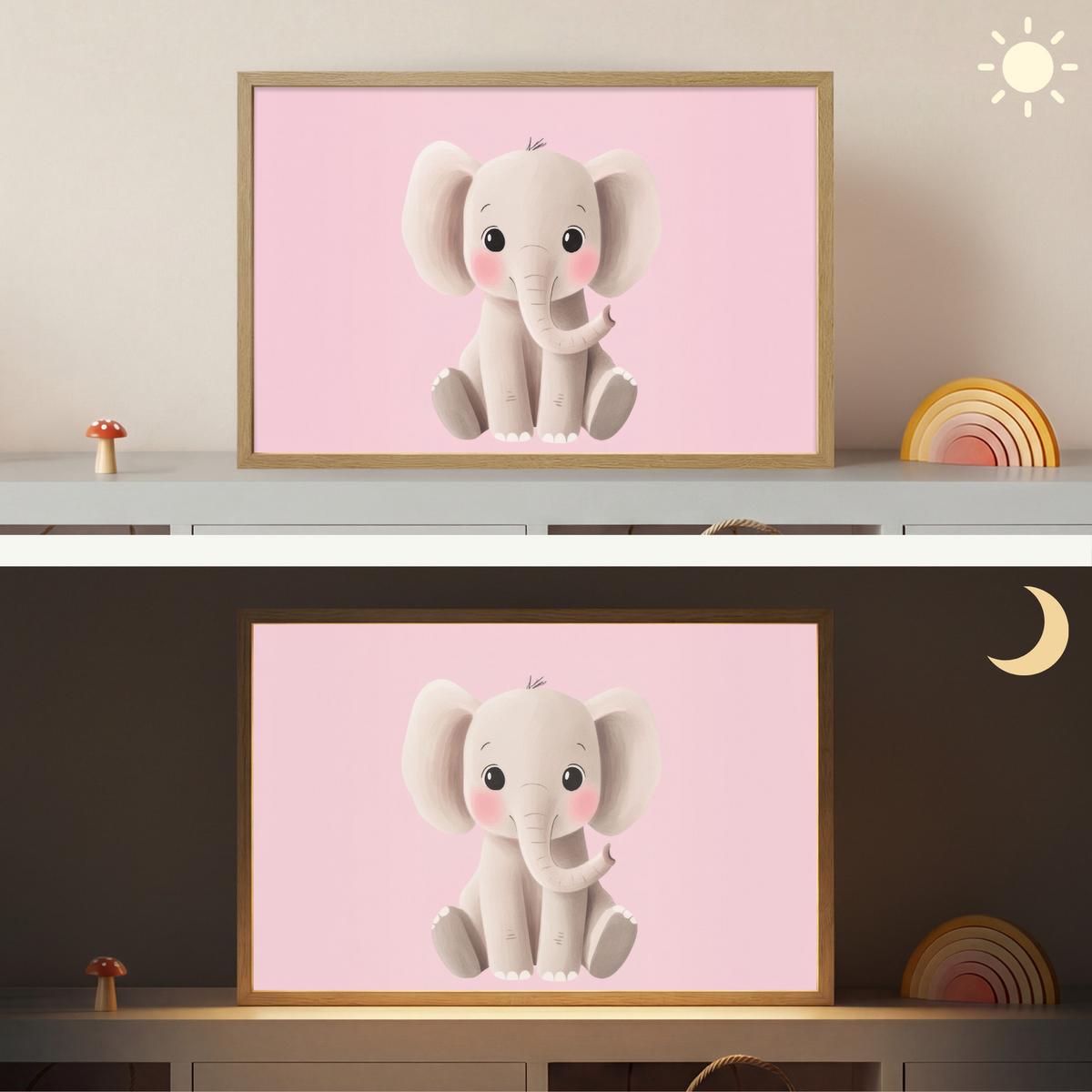 WANDLEUCHTE MIT AKKU Elefant - Baby - Rosa - Cartoon 60x40 cm - Hellrosa, Holzwerkstoff (60/40/8cm) - OnlyWow