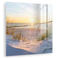 ACRYLGLASBILD Strand - Sonne - Düne - Gras - Sand - Horizont 90x90 cm - Hellblau, Glas (90/90cm) - MuchoWow