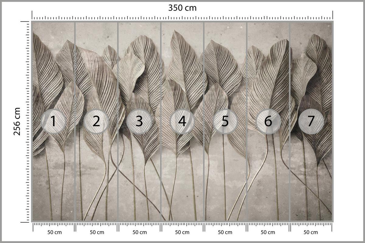 FOTOTAPETE Breite Blätter Textur Retro Grau Modern Natürlich 350x256 - Grau, Papier (350/256cm) - Muralo