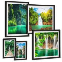 BILDER SET 5er Set - 50x50 cm & 20x30 cm & 40x60 cm Schwarzer Rahmen - See, Berge, Boote, Ferienhaus - Schwarz, Kunststoff (40/60cm) - TULUP