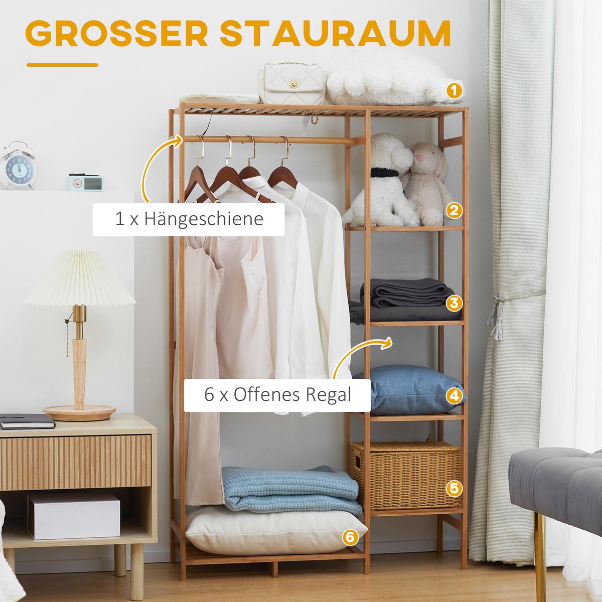 KLEIDERSTÄNDER Garderobenständer mit Kleiderstange, Schuhablag, Regal, Garderobe - Naturfarben, Holzwerkstoff (30/145/90cm) - HOMCOM