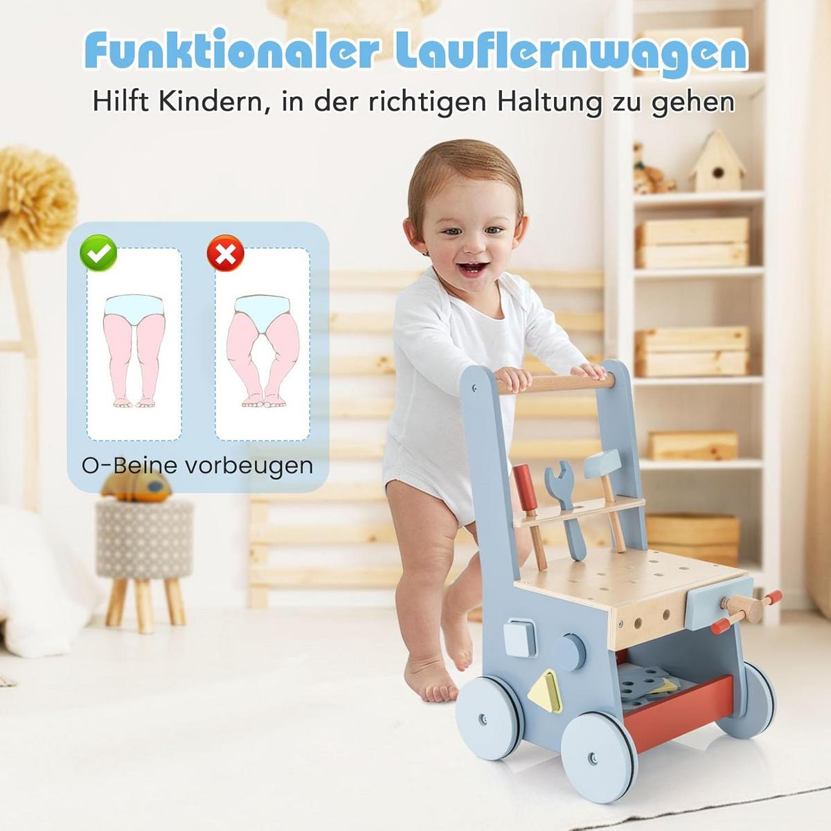 LAUFLERNWAGEN Blau - Blau, Holzwerkstoff (30/47/30cm) - COSTWAY