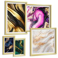 BILDER SET 5er Set - 50x50 cm & 20x30 cm & 40x60 cm Goldrahmen - Abstrakter Marmor mit Farben - Goldfarben, Kunststoff (40/60cm) - TULUP