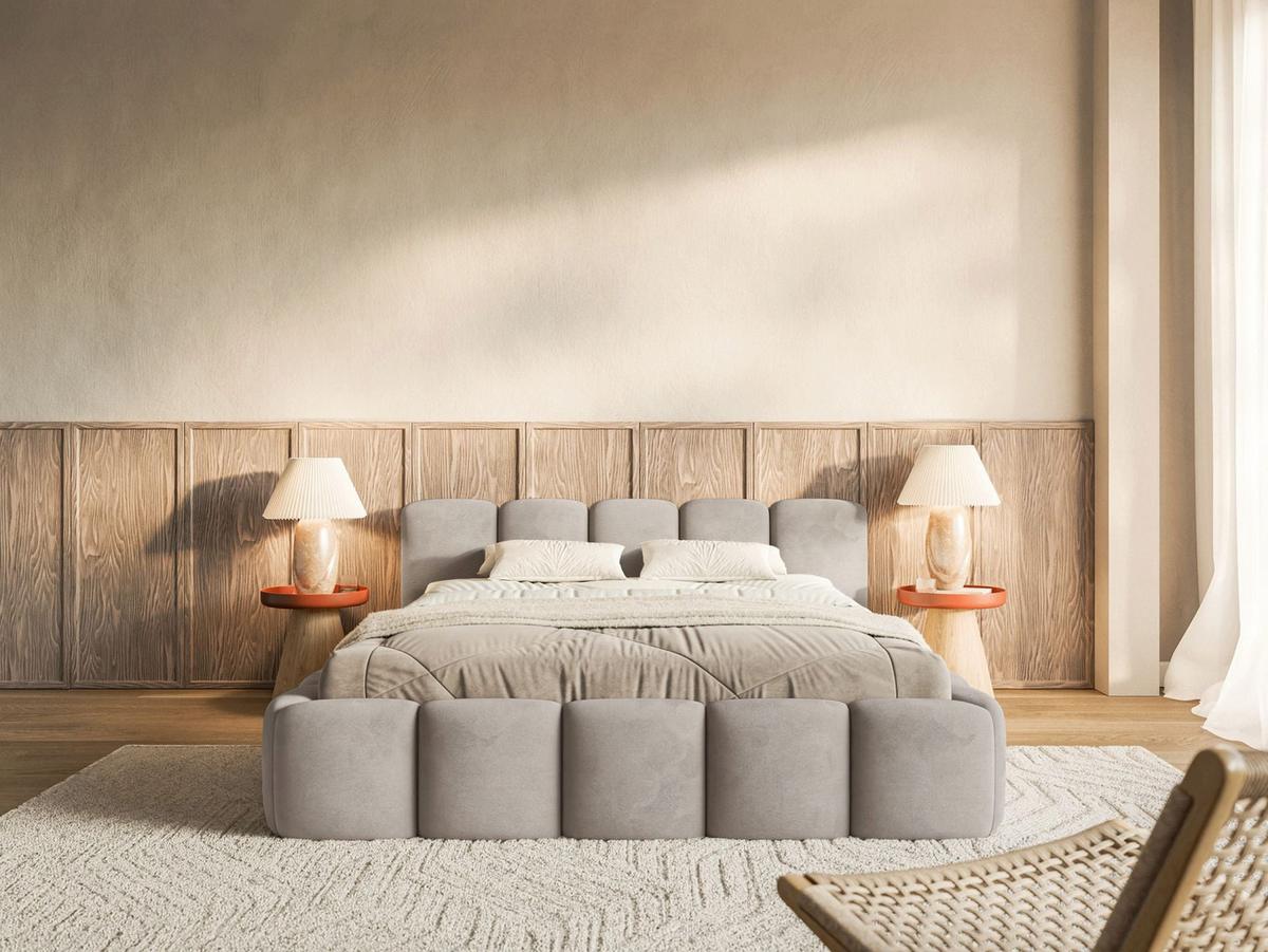 POLSTERBETT Cloudy Low Hellgrau Samt, 120x200 cm - Hellgrau/Schwarz, Kunststoff/Textil (120/200cm) - Selsey