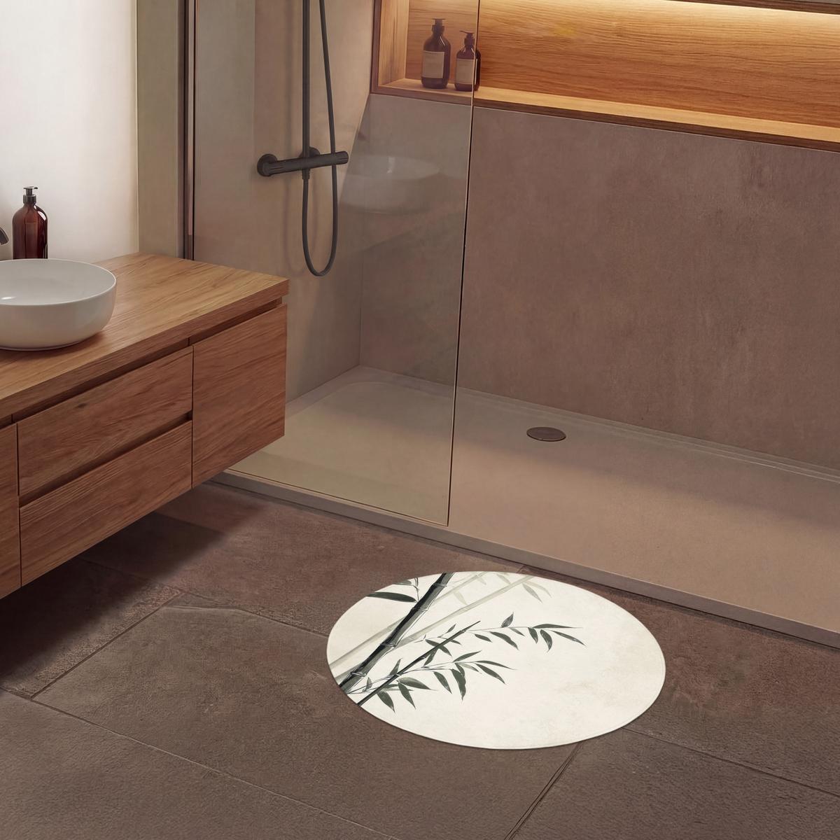 BADEMATTE Japandi - Bambus - Beige Badvorleger 70x70 cm - Ecru, Textil (70/70cm) - OnlyWow