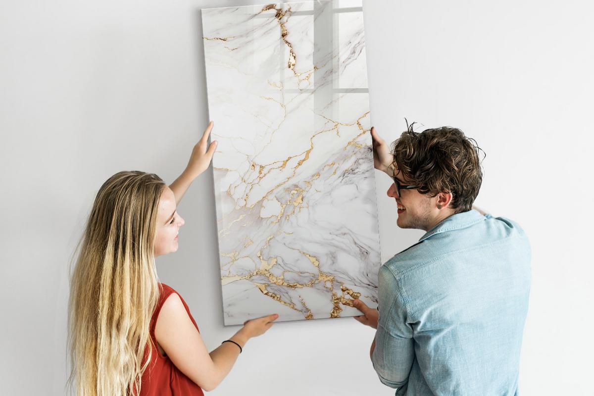 MAGNETTAFEL 120x60 Dekorativer Marmor - Goldfarben/Weiß, Glas (100/70/0.4cm) - TULUP