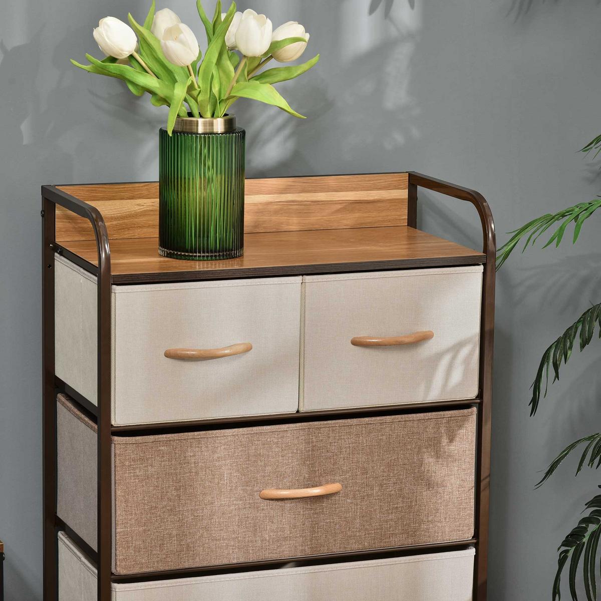 KOMMODE, Sideboard mit 5 Faltbaren Stoff-Schubladen, Braun - Braun, Textil (29/99/58cm) - HOMCOM