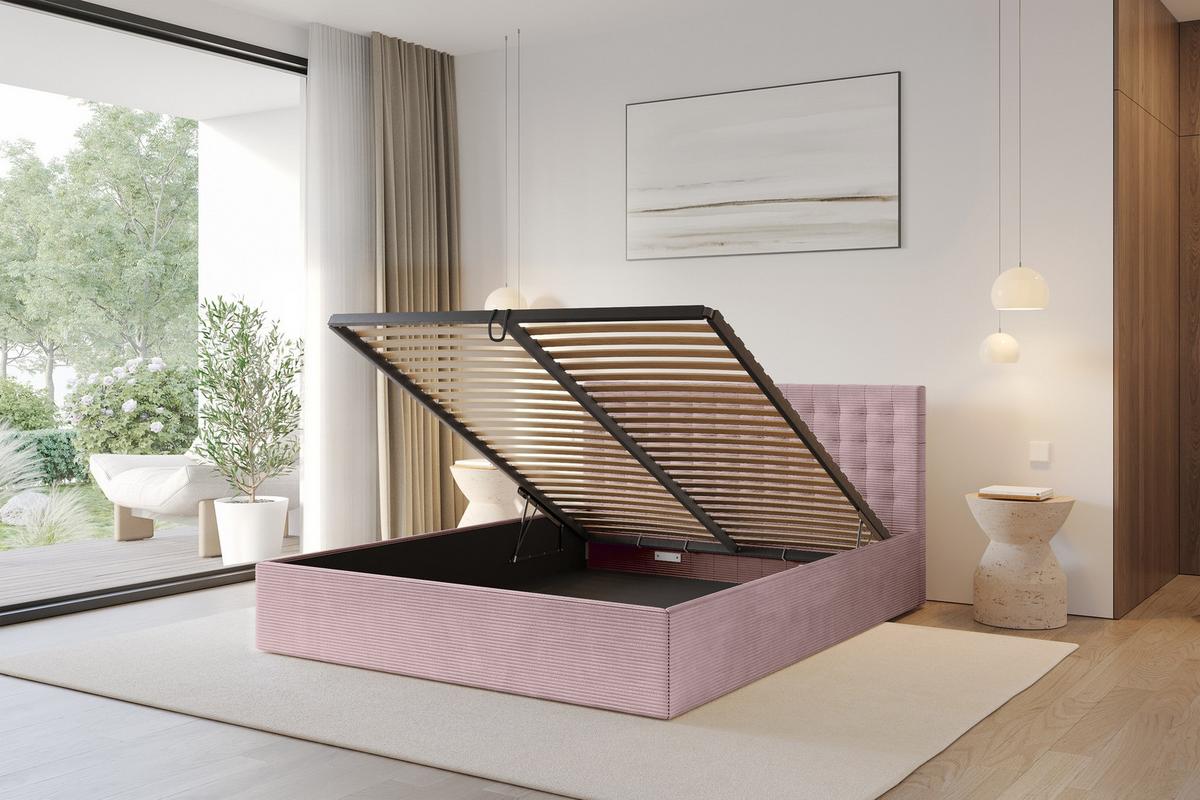 POLSTERBETT mit Bettkasten und Lattenrost, Bett mit Matratze H3/H4 - PARI 160x200 Rosa - Rosa, Holzwerkstoff/Textil (160/200cm) - ALTDECOR