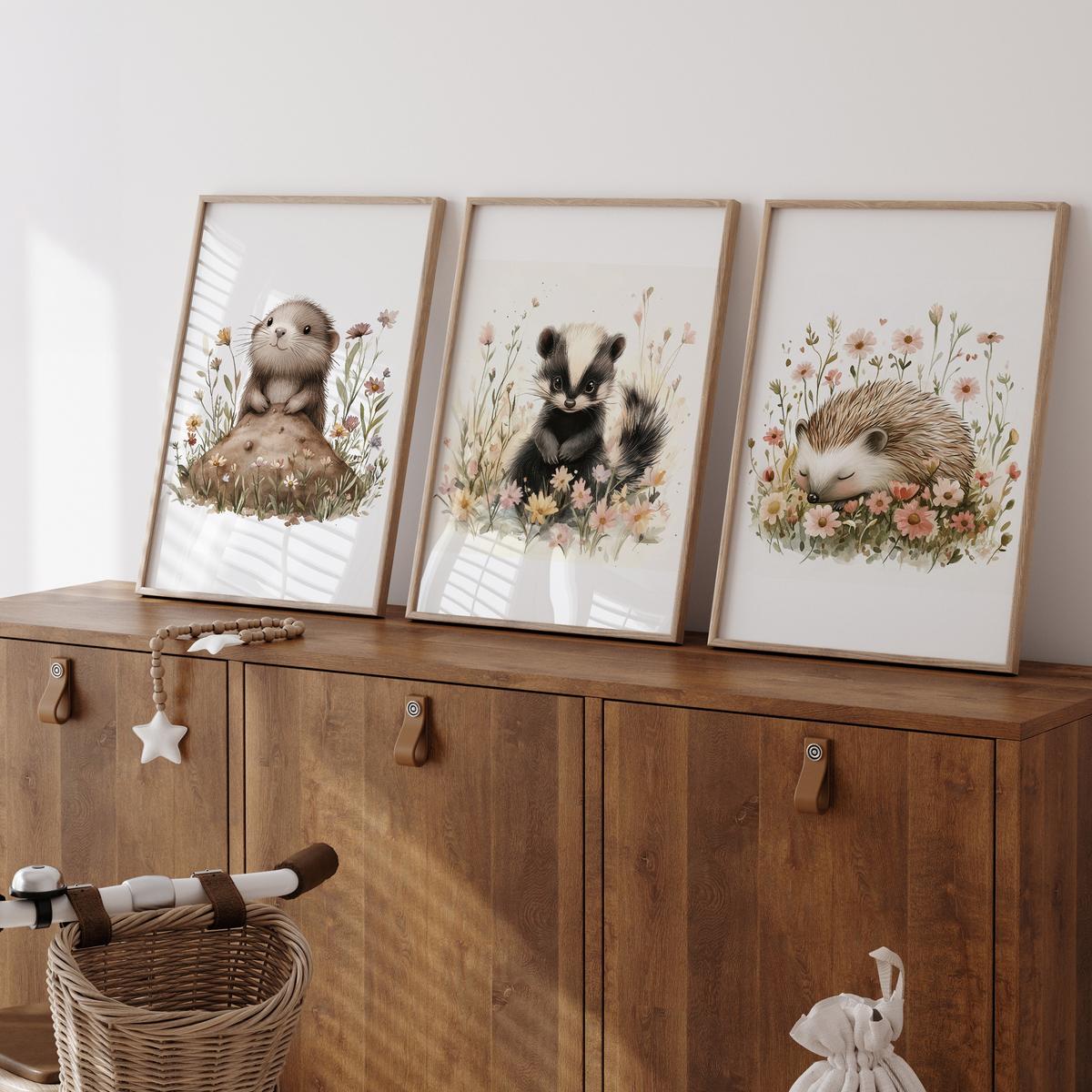 POSTER SET für Kinderzimmer Teddybären Monde Wolken Sterne 3x Poster A4 21x30cm - Gelb/Beige, Papier (21/30/1cm) - Muralo