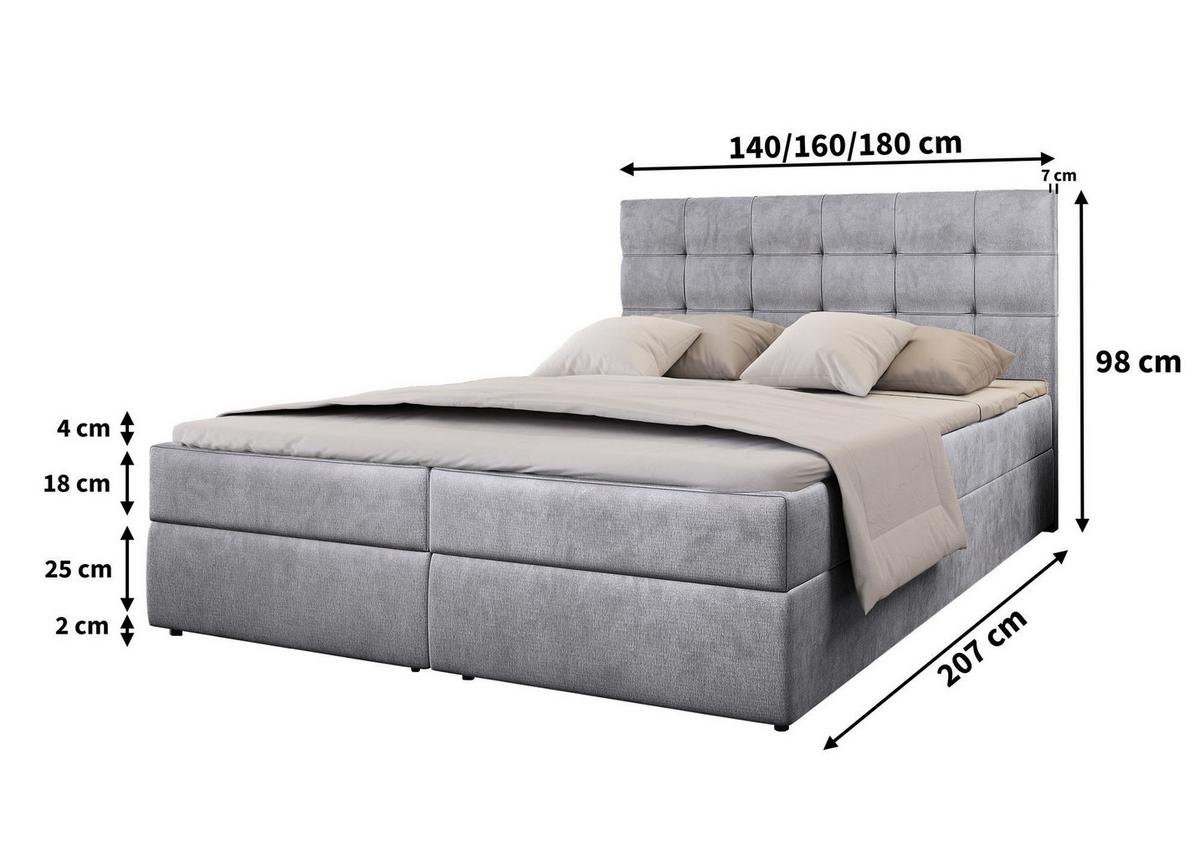 BOXBETT GLOS M 160x200 cm mit Matratze und Topper, H2+H3 - Beige - Beige, Holz (160/200cm) - MASSENO