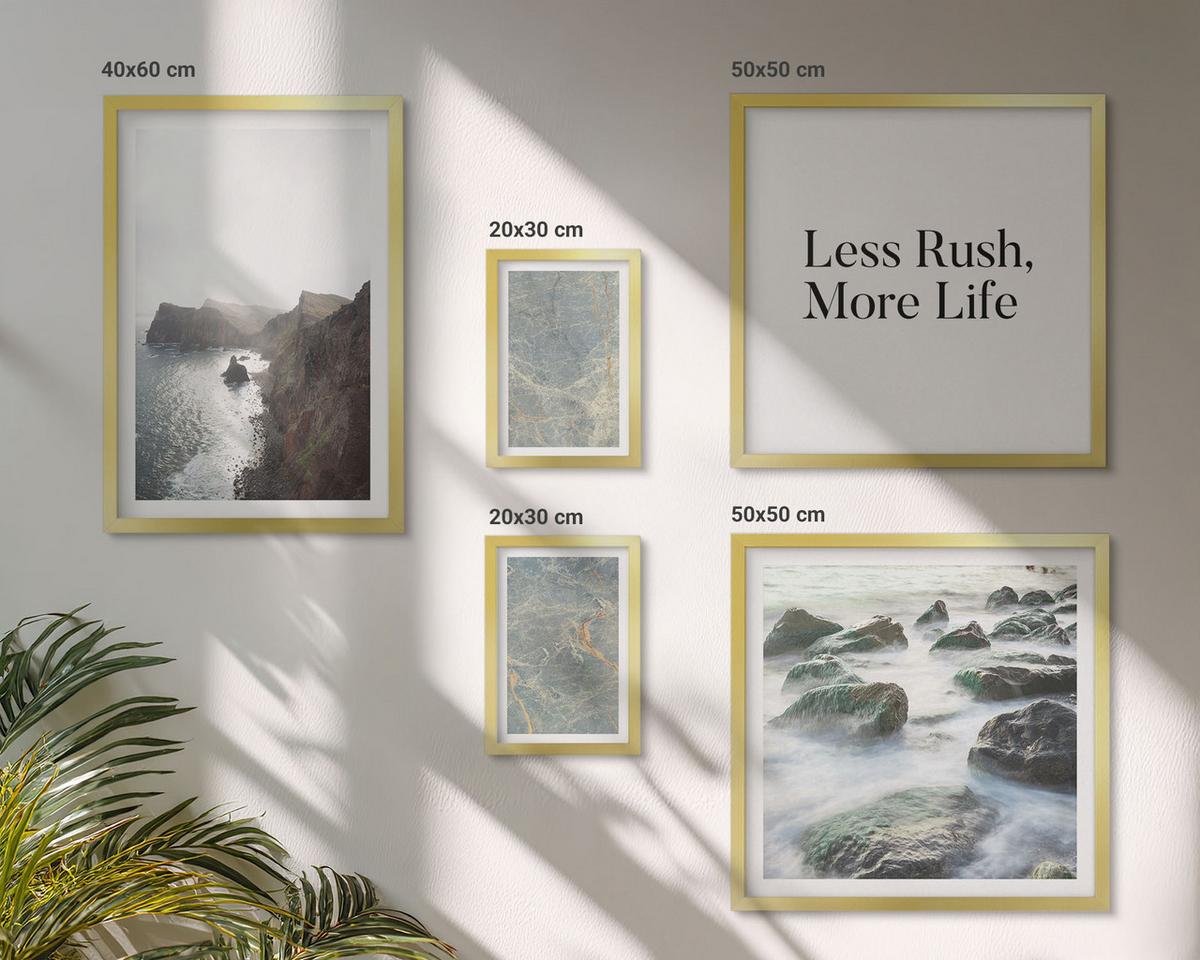 BILDER SET 5er Set - 50x50 cm & 20x30 cm & 40x60 cm Goldrahmen - Grüner Marmor Melancholie - Goldfarben, Kunststoff (40/60cm) - TULUP