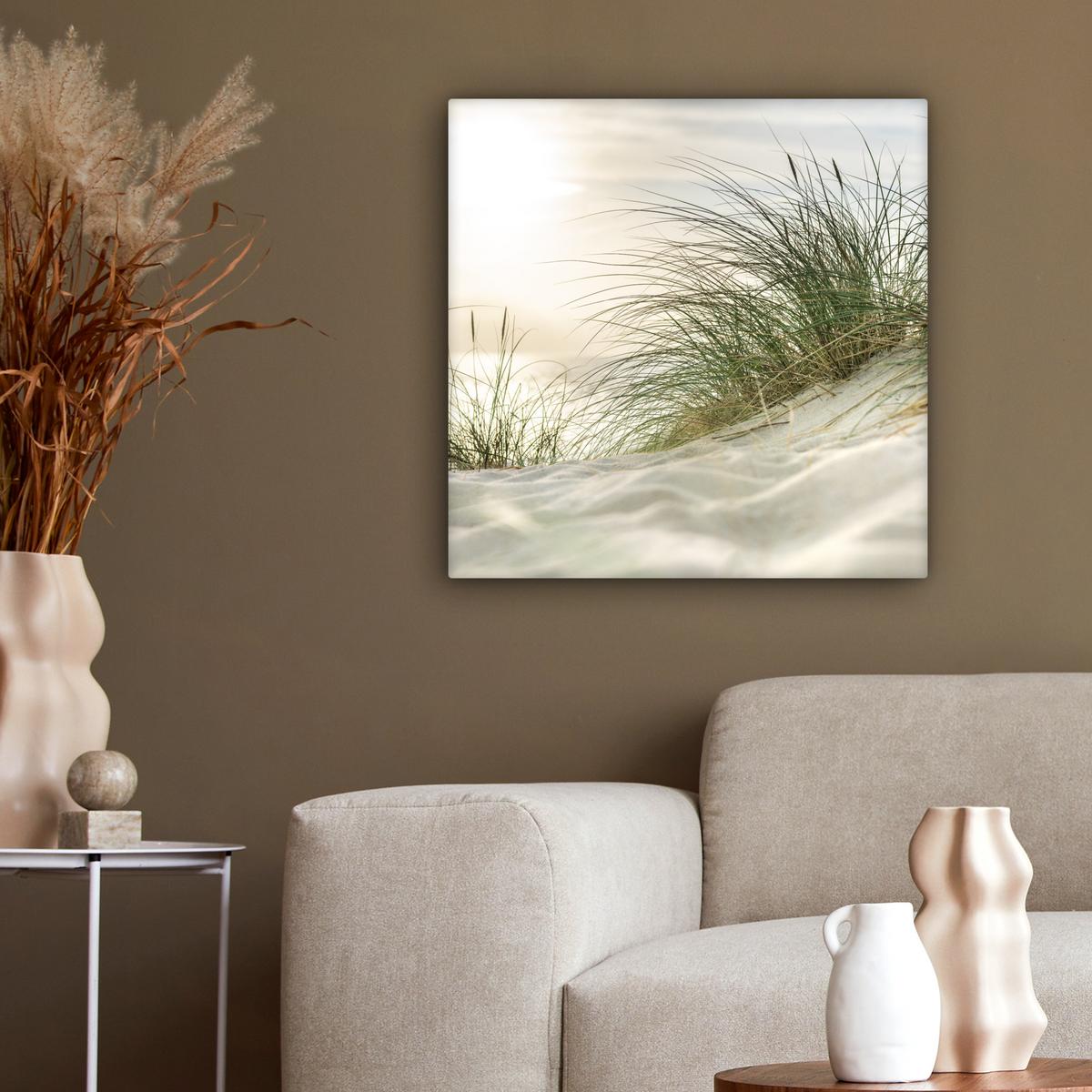 LEINWANDBILD Dünen mit Strandhafer in der Sonne des Nationalparks Schleswig-Holsteinisches Wattenmeer Wandbild Wohnzimmer 50x50 cm - Creme, Textil (50/50cm) - MuchoWow
