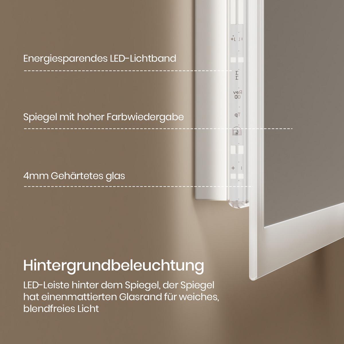 BADSPIEGEL mit Touch-Bedienung Beleuchtung 120/60 cm - Transparent, Glas (120/60/3.5cm) - EMKE