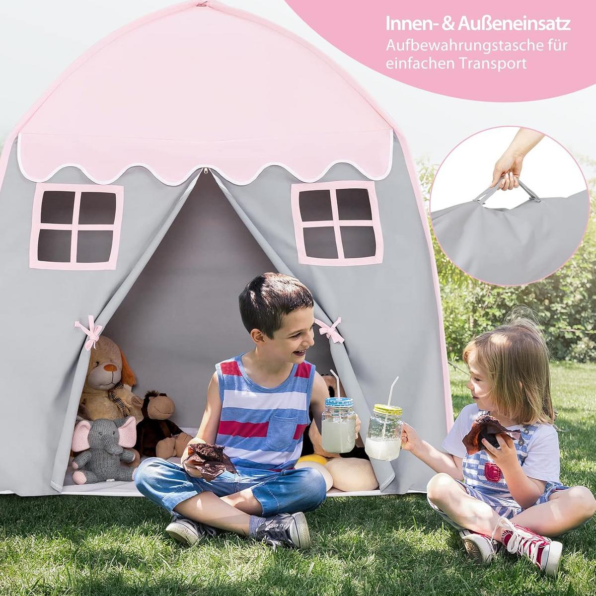 KINDERZELT 155cm Pink - Pink, Textil (143/155/100cm) - COSTWAY