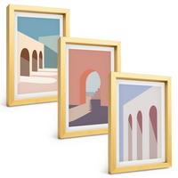 BILDER SET 3er Set - 20x30 cm Goldrahmen - Architekturgrafiken in Pastellfarben - Goldfarben, Kunststoff (20/30cm) - TULUP