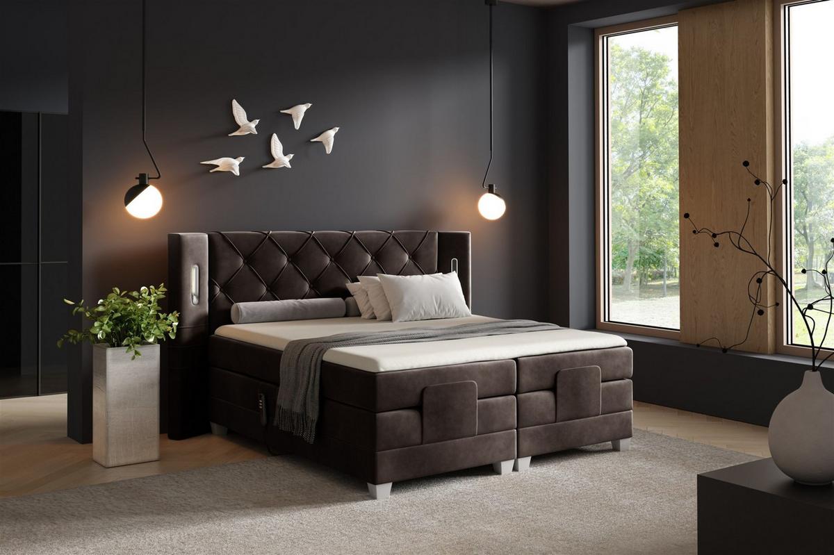 BOXSPRINGBETT Elektrisch Steve - Dunkelbraun, Holzwerkstoff/Textil (140/200cm) - Fun Möbel