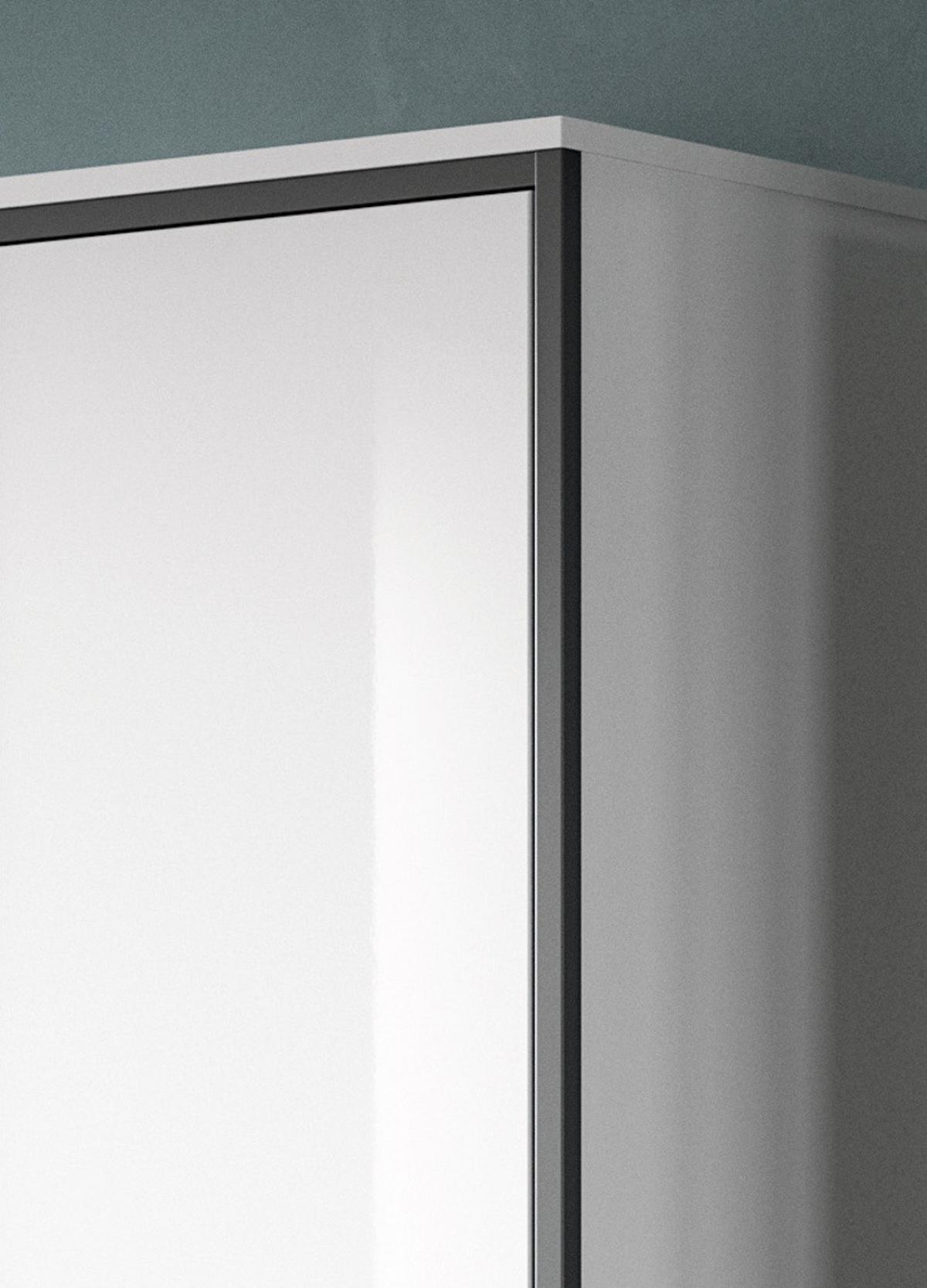 HOCHSCHRANK weiß Hochglanz, grau 40 x 185 cm, Badschrank mit 6 Fächern - Weiß Hochglanz/Schwarz, Glas/Holzwerkstoff (40/188/34cm) - Inn.Furn