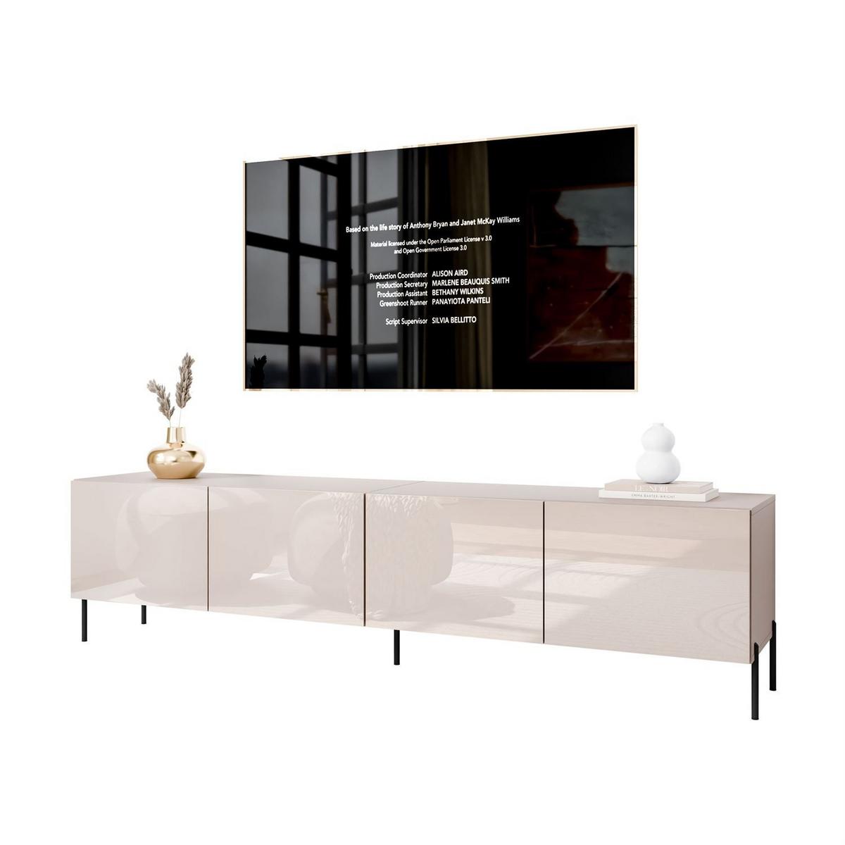 TV-SCHRANK COLGANTE 200 Kaschmir Hochglanz, ohne LED, Gerade schwarze Füßen - Kaschmir/Schwarz, Holzwerkstoff (200/50/40cm) - Lookway