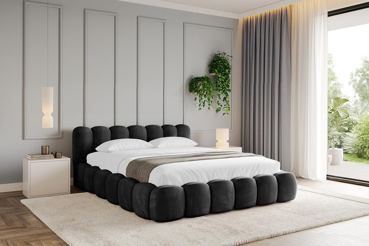 POLSTERBETT mit Bettkasten und Lattenrost, Bett mit Matratze H3/H4 - SENA-v1 180x200 Schwarz - Schwarz, Holzwerkstoff/Textil (180/200cm) - ALTDECOR