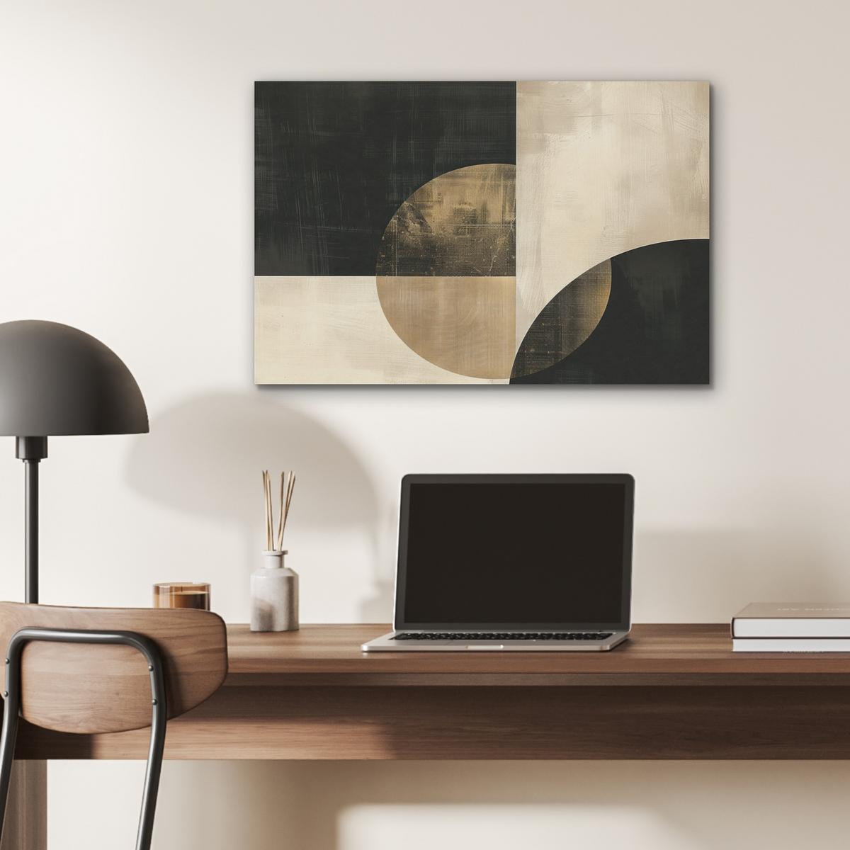 AKUSTIKBILD Abstrakt - Geometrische Formen - Schwarz - Gold Wanddeko 70x50 cm - Ecru, Kunststoff (70/50/0.9cm) - MuchoWow