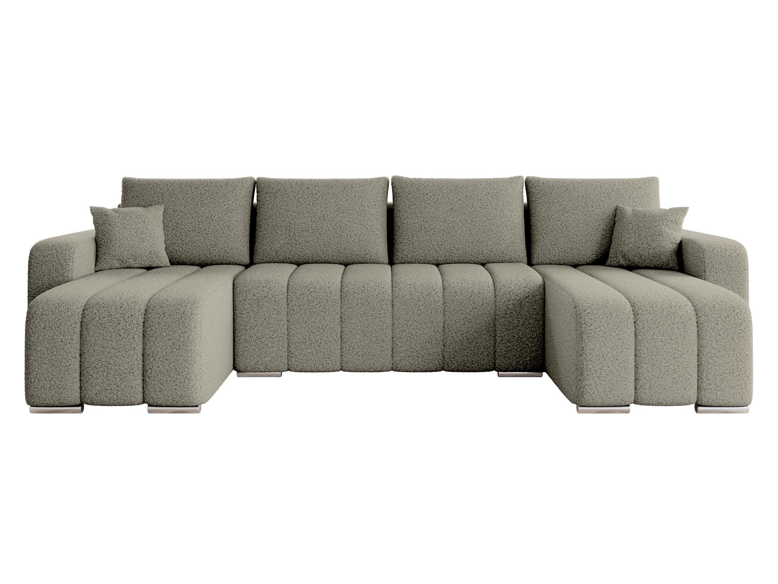 WOHNLANDSCHAFT Pufetto U Boucle - Greige/Silberfarben, Holz/Textil (313/86/147cm) - MIRJAN24