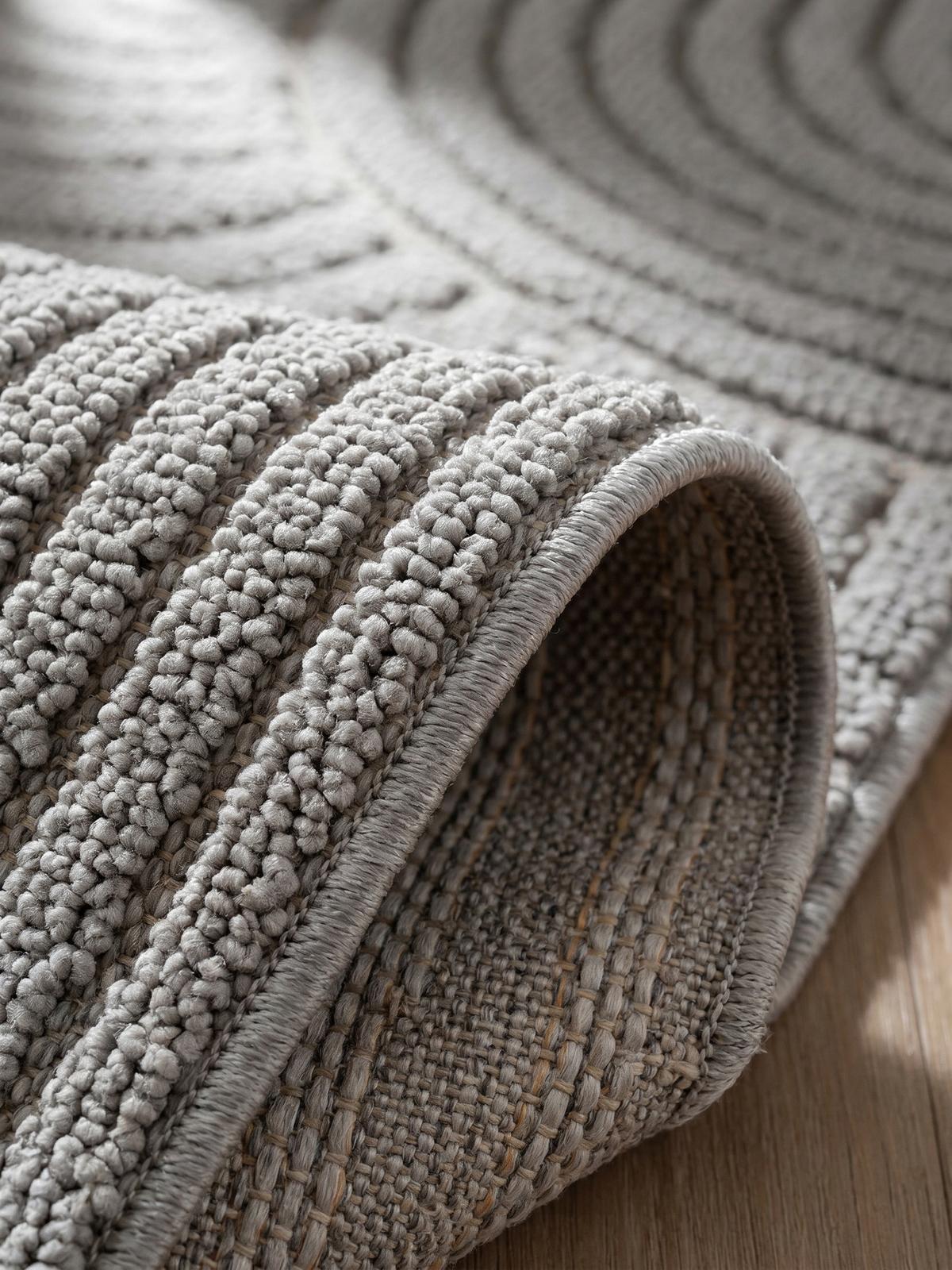 TEPPICH Flachgewebe LANGAU in Silber, mit geometrischen Bögen, 60 x 110 cm - Silberfarben, Textil (110/60cm) - KADIMA DESIGN