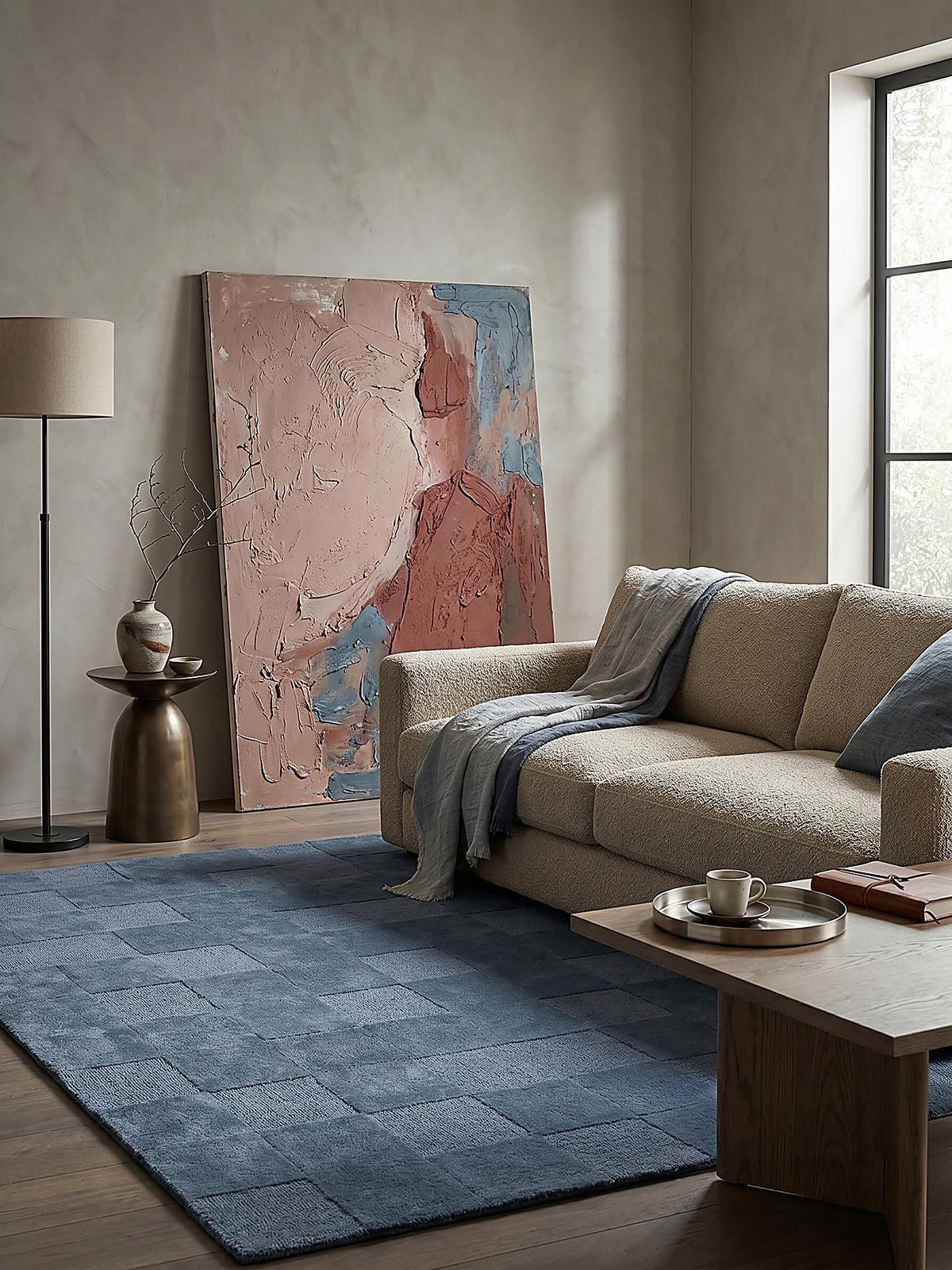 WOLLTEPPICH DEBEN, mit Schachbrettmuster, Blau, 120 x 170 cm - Blau, Textil (170/120cm) - KADIMA DESIGN