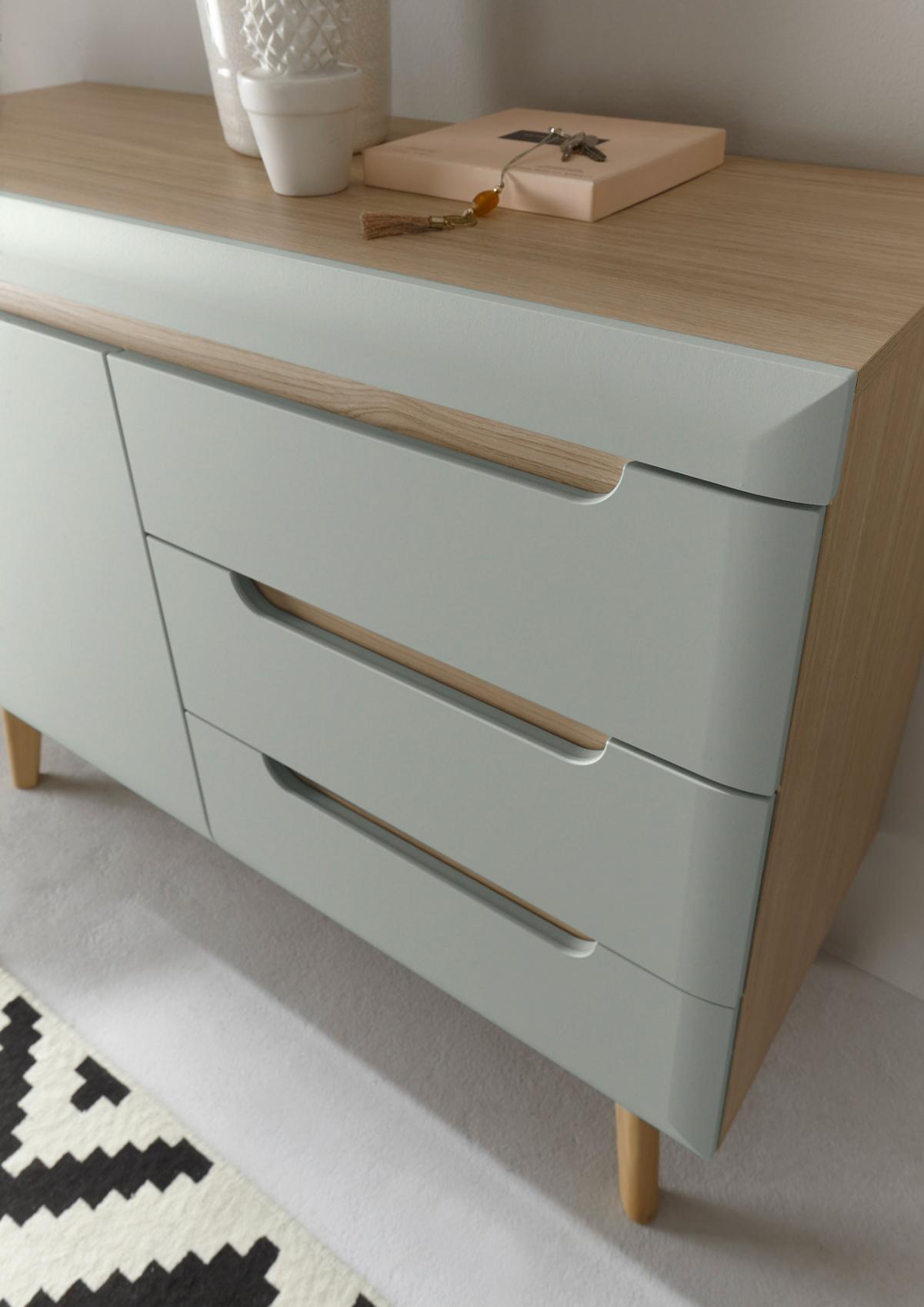SIDEBOARD Pistazie grün, Eiche, skandinavisch 107 cm, Kommode mit Soft-Close - Eichefarben/Pastellgrün, Holz/Holzwerkstoff (107/83/40cm) - Furn.Design