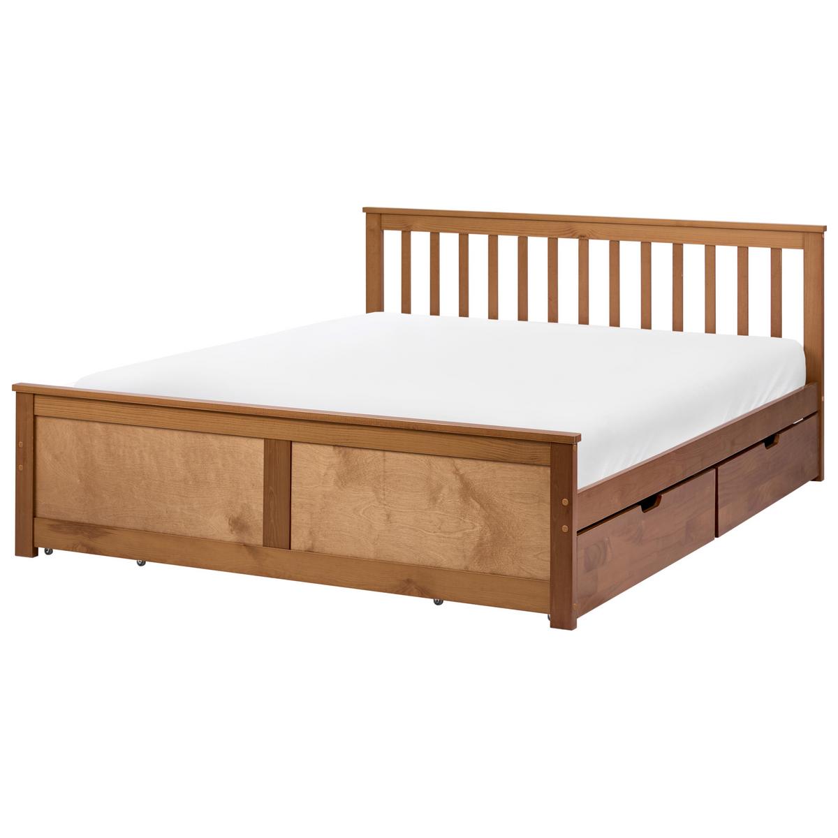 BETT mit 4 Schubladen 160/200 cm Kiefernholz Braun Olendon - Braun, Holz (160/200cm) - Beliani