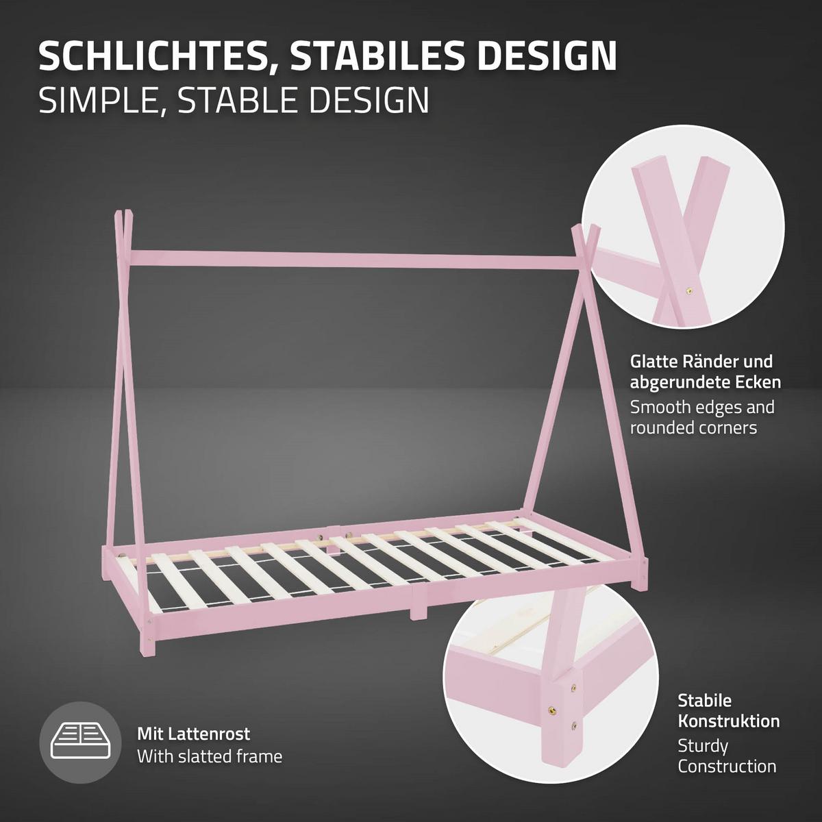 KINDERBETT Tipi mit Matratze 90x200 cm Rosa - Pink, Holz (90/200cm) - ML-DESIGN