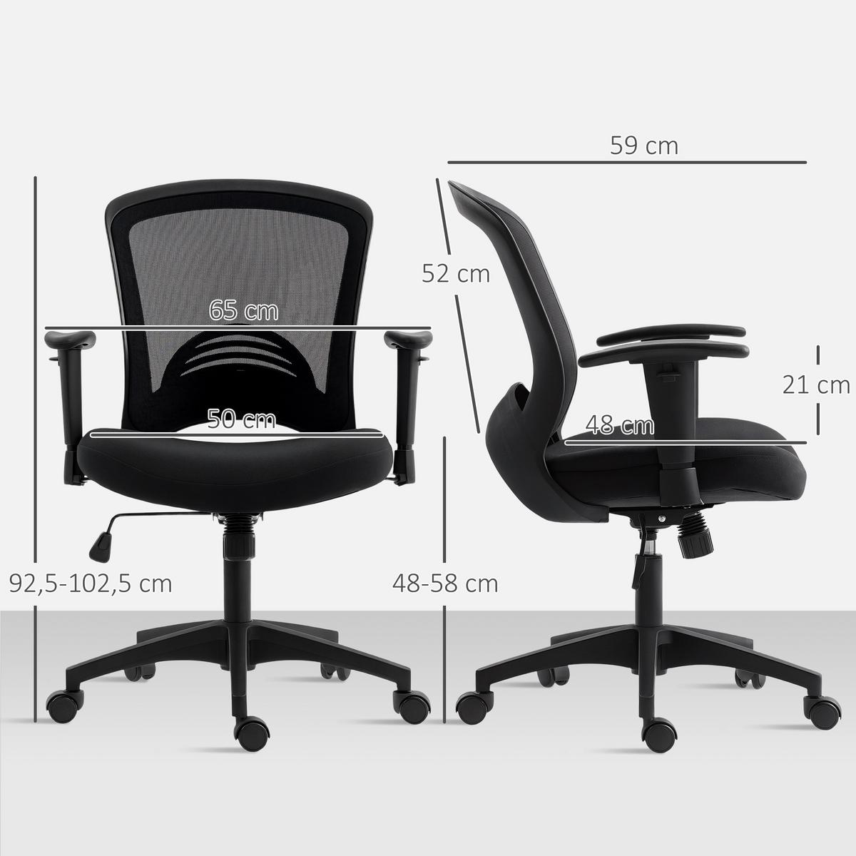 NETZ-BÜROSTUHL Verstellbarer Schreibtischstuhl mit Netzstoff-Rückenlehne Schwarz - Schwarz, Textil (59/102.5/65cm) - HOMCOM