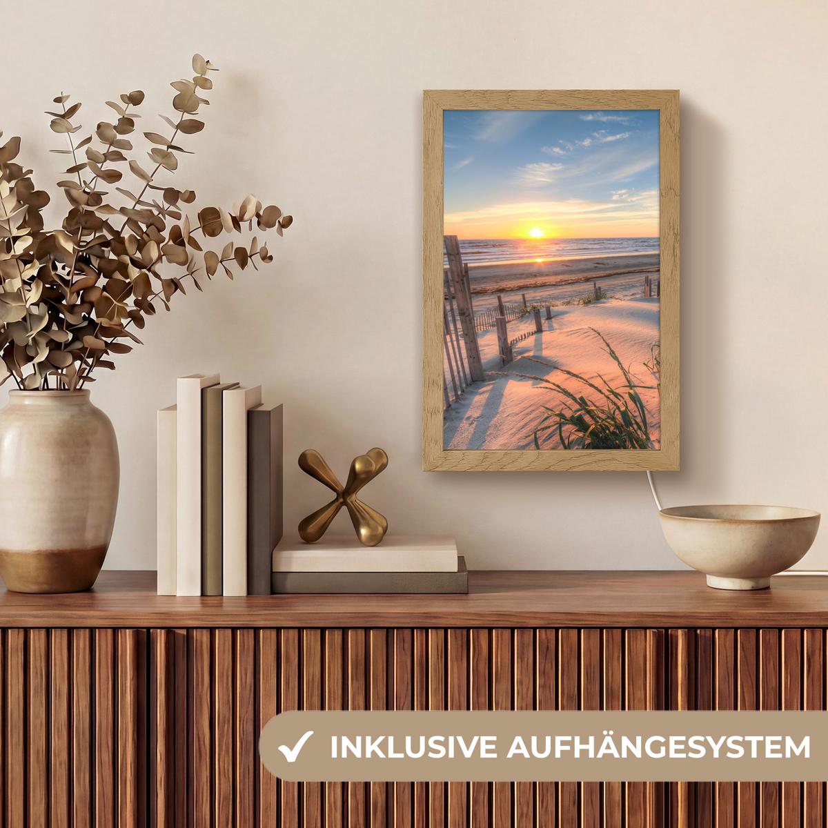 TISCHLEUCHTE Strand - Meer - Düne - Sonnenuntergang - Landschaft 20x30 cm - Creme, Holzwerkstoff (8/20/30cm) - OnlyWow