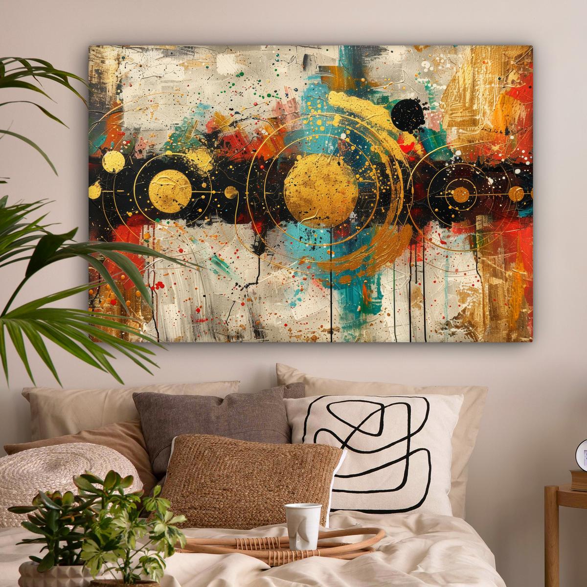 LEINWANDBILD Abstrakt - Kunst - Gold - Modern Groß 140x90 cm - Multicolor, Textil (140/90cm) - MuchoWow