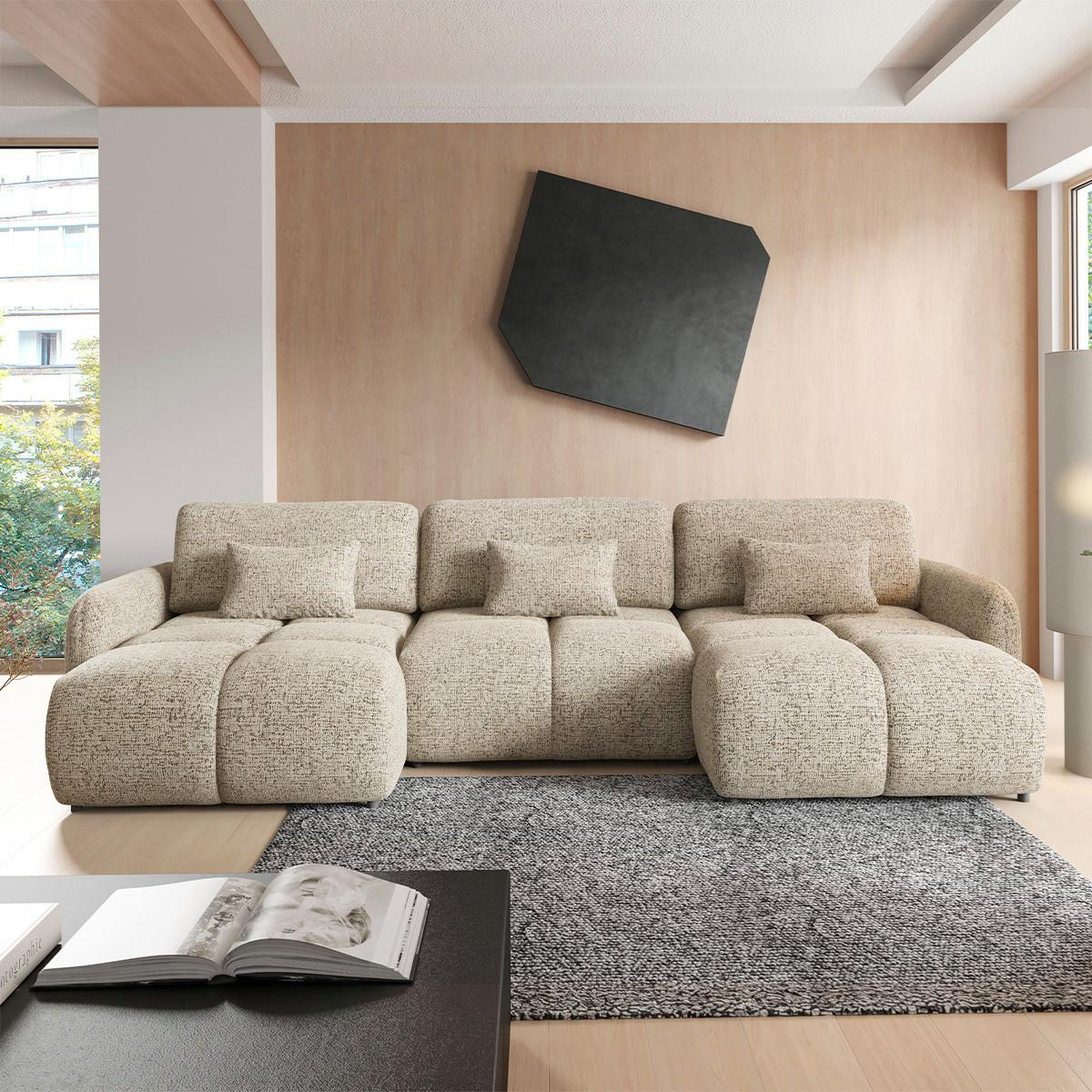 PANORAMASOFA 5 Sitzplätze Beige meliert - Beige, Holz (240/95/165cm) - Petits-meubles