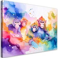 LEINWANDBILD Bunte Affen im Dschungel Aquarell 90x60cm - Multicolor, Textil (90/60cm) - Feeby