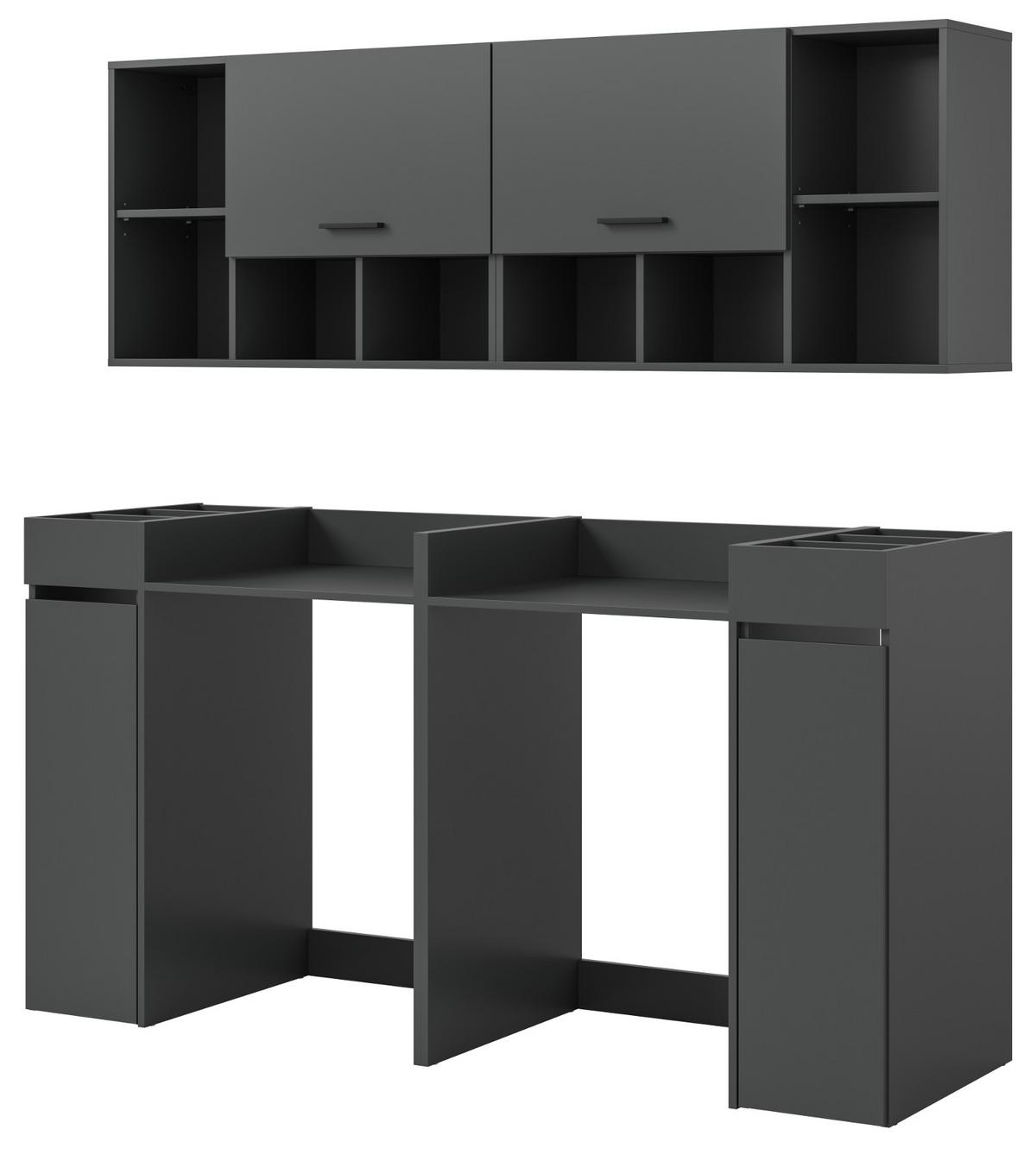 WASCHMASCHINENSCHRANK grau Set 6-teilig 190 cm, Umbau für Waschmaschine und Trockner - Schwarz/Grau, Holzwerkstoff/Kunststoff (190/195/60cm) - Inn.Furn